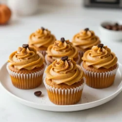 - 1 &frac12; cups all-purpose flour - 1 teaspoon baking powder - 1 teaspoon baking soda - &frac12; teaspoon salt - 2 tablespoons pumpkin spice blend - &frac12; cup unsalted butter, softened - 1 cup granulated sugar - 2 large eggs - 1 cup canned pumpkin puree - &frac12; cup strong brewed coffee, cooled - 1 teaspoon vanilla extract - &frac12; cup buttermilk You need simple, fresh ingredients for the best flavor. The pumpkin puree adds moisture. The brewed coffee gives a rich taste. The pumpkin spice blend brings warmth and comfort. - 1 cup unsalted butter, softened - 4 cups powdered sugar - &frac12; teaspoon vanilla extract - 2 tablespoons brewed coffee, cooled - 1 tablespoon pumpkin spice blend - A pinch of salt The frosting combines creamy butter and sweet sugar. The coffee and spice make it special. This adds a perfect finish to each cupcake. - 12-cup cupcake tin - Paper liners - Mixing bowls - Whisk - Electric mixer - Piping bag or knife Gather these tools to make your baking easy. The cupcake tin shapes your treats. Mixing bowls help you combine ingredients well. A whisk will mix dry items quickly. An electric mixer makes creaming butter fun. The piping bag helps you frost like a pro. {{ingredient_image_1}} First, preheat your oven to 350&deg;F (175&deg;C). While it heats, line a 12-cup cupcake tin with paper liners. This step helps keep the cupcakes from sticking and makes for easy cleanup. In a medium bowl, whisk together 1 &frac12; cups of all-purpose flour, 1 teaspoon of baking powder, 1 teaspoon of baking soda, &frac12; teaspoon of salt, and 2 tablespoons of pumpkin spice blend. Mix until everything is well combined. Set this bowl aside for later. In a large bowl, add &frac12; cup of softened unsalted butter and 1 cup of granulated sugar. Beat them together until the mixture is light and fluffy. This usually takes about 3 to 5 minutes. The air you whip in helps your cupcakes rise. Next, add 2 large eggs one at a time. Mix well after each egg. Then stir in 1 cup of canned pumpkin puree, &frac12; cup of cooled brewed coffee, and 1 teaspoon of vanilla extract. Each ingredient adds flavor and moisture to your cupcakes. Now, it&rsquo;s time to combine the dry ingredients with the wet mix. Gradually add the dry mix to the wet mixture. Alternate adding &frac12; cup of buttermilk after each addition. Start and end with the dry ingredients. Mix until just combined. Don't overmix, as that can make your cupcakes tough. Divide the batter evenly among the cupcake liners. Fill each about &frac34; full. Bake in your preheated oven for 18 to 20 minutes. Check if they are done by inserting a toothpick into the center. If it comes out clean, they are ready. Let them cool in the pan for 5 minutes. Then transfer them to a wire rack to cool completely. For the frosting, beat 1 cup of softened unsalted butter in a large bowl until creamy. Gradually add 4 cups of powdered sugar. Mix on low speed until combined. Then add &frac12; teaspoon of vanilla extract, 2 tablespoons of cooled brewed coffee, 1 tablespoon of pumpkin spice blend, and a pinch of salt. Beat on high speed until the frosting is fluffy and smooth. Frost the cooled cupcakes generously. Use a piping bag or a knife for best results. To make moist cupcakes, use room temperature ingredients. This means your butter, eggs, and buttermilk should be warm. Warm ingredients mix better and create a nice, fluffy batter. Don't forget to measure your flour correctly. Too much flour can make your cupcakes dry. Use the spoon-and-level method for accuracy. Finally, avoid overmixing. Mix just until combined for the best results. For a smooth frosting, start with softened butter. Beat it until creamy before adding powdered sugar. Use a large bowl to avoid mess. Mix on low speed to prevent clouds of sugar. Once combined, crank up the speed until fluffy. A piping bag with a star tip works great for a pretty finish. If you don&rsquo;t have one, a knife can also do the trick. Spread the frosting generously for a delightful look and taste. Keep your cupcakes fresh by storing them in an airtight container. This keeps moisture in and prevents the cupcakes from drying out. If you want them to last longer, freeze them. Wrap each cupcake in plastic wrap and place them in a freezer-safe bag. They can stay fresh for up to three months. When you're ready to eat, thaw them at room temperature for the best taste. Pro Tips Use Fresh Pumpkin Spice Blend: For the best flavor, make your own pumpkin spice blend using cinnamon, nutmeg, ginger, and cloves rather than store-bought versions. Cooled Coffee is Key: Make sure your brewed coffee has cooled to room temperature before adding it to the batter to prevent curdling the eggs. Don't Overmix the Batter: Mix the batter until just combined to ensure your cupcakes stay light and fluffy. Overmixing can lead to dense cupcakes. Frost When Cool: Ensure your cupcakes are completely cooled before frosting to avoid melting the frosting and making a mess. {{image_2}} You can make these cupcakes even more fun! Adding nuts or chocolate chips gives a nice crunch. For a nutty touch, use chopped pecans or walnuts. Mix in about &frac12; cup of nuts into the batter. If you prefer chocolate, add &frac12; cup of chocolate chips. Fold them in gently. This small change adds flavor and texture. If you need gluten-free cupcakes, it&rsquo;s easy to adapt. Replace all-purpose flour with a gluten-free blend. Make sure the blend has a good mix for baking. You can also add a bit of xanthan gum if your blend does not include it. Use the same amount as the flour in the recipe. This way, you can still enjoy the rich taste of pumpkin spice latte cupcakes. For a dairy-free version, swap out the butter and buttermilk. Use coconut oil or a dairy-free butter. For buttermilk, mix almond milk with a bit of lemon juice or vinegar. Let it sit for a few minutes to thicken. These simple swaps keep the cupcakes moist and delicious without dairy. Enjoy every bite! To keep your cupcakes fresh, store them in an airtight container. This helps lock in moisture. Place parchment paper between layers to avoid sticking. If you use frosting, ensure it is fully set before stacking. Always keep your cupcakes at room temperature for the best taste. Avoid direct sunlight, which can dry them out. You can freeze your cupcakes for later enjoyment. First, allow them to cool completely. Wrap each cupcake in plastic wrap. Then, place them in a freezer-safe bag or container. Label the bag with the date. They can last up to three months in the freezer. To enjoy, thaw them in the fridge overnight or at room temperature for a few hours. Homemade pumpkin spice latte cupcakes last about 3 to 4 days at room temperature. If stored properly, they can stay fresh for up to a week in the fridge. Always check for any signs of spoilage before eating. Keep an eye on the frosting as it may not last as long as the cupcake itself. Pumpkin Spice Latte Cupcakes are a fun mix of flavors. They bring together warm spices, rich pumpkin, and bold coffee. This combo creates a cozy, festive feel. The cupcakes are soft and moist, making each bite delightful. The sweet pumpkin spice frosting adds a creamy finish. These cupcakes are perfect for fall gatherings or a cozy night in. Yes, you can use fresh pumpkin! Just make sure to cook and puree it first. Fresh pumpkin can add a bright flavor. Use about one cup of pureed fresh pumpkin. This will keep your cupcakes moist and tasty. Be aware that the texture might change slightly. Adjusting for high altitudes is simple. At higher altitudes, reduce sugar by a few tablespoons. You may also need to increase the flour slightly. Add a bit more liquid, like buttermilk, to keep the batter moist. Bake the cupcakes a little longer, watching for doneness. You can find Pumpkin Spice Latte Cupcakes at many local bakeries. Some coffee shops may also offer them in the fall. If you want to make them at home, follow the recipe! It&rsquo;s a fun way to enjoy this seasonal treat whenever you like. Yes, you can make these cupcakes ahead of time. They stay fresh for a few days at room temperature. Just cover them well to keep them moist. You can frost them a day before serving. This saves you time and helps the flavors blend. These Pumpkin Spice Latte Cupcakes are easy to make and fun to share. We covered ingredients, steps, tips, and variations to help you create the best cupcakes. Remember to keep them fresh and explore different flavors. Whether you try gluten-free or add chocolate chips, these treats will impress anyone. Make them for a party or just for yourself. Enjoy baking and tasting every sweet bite!