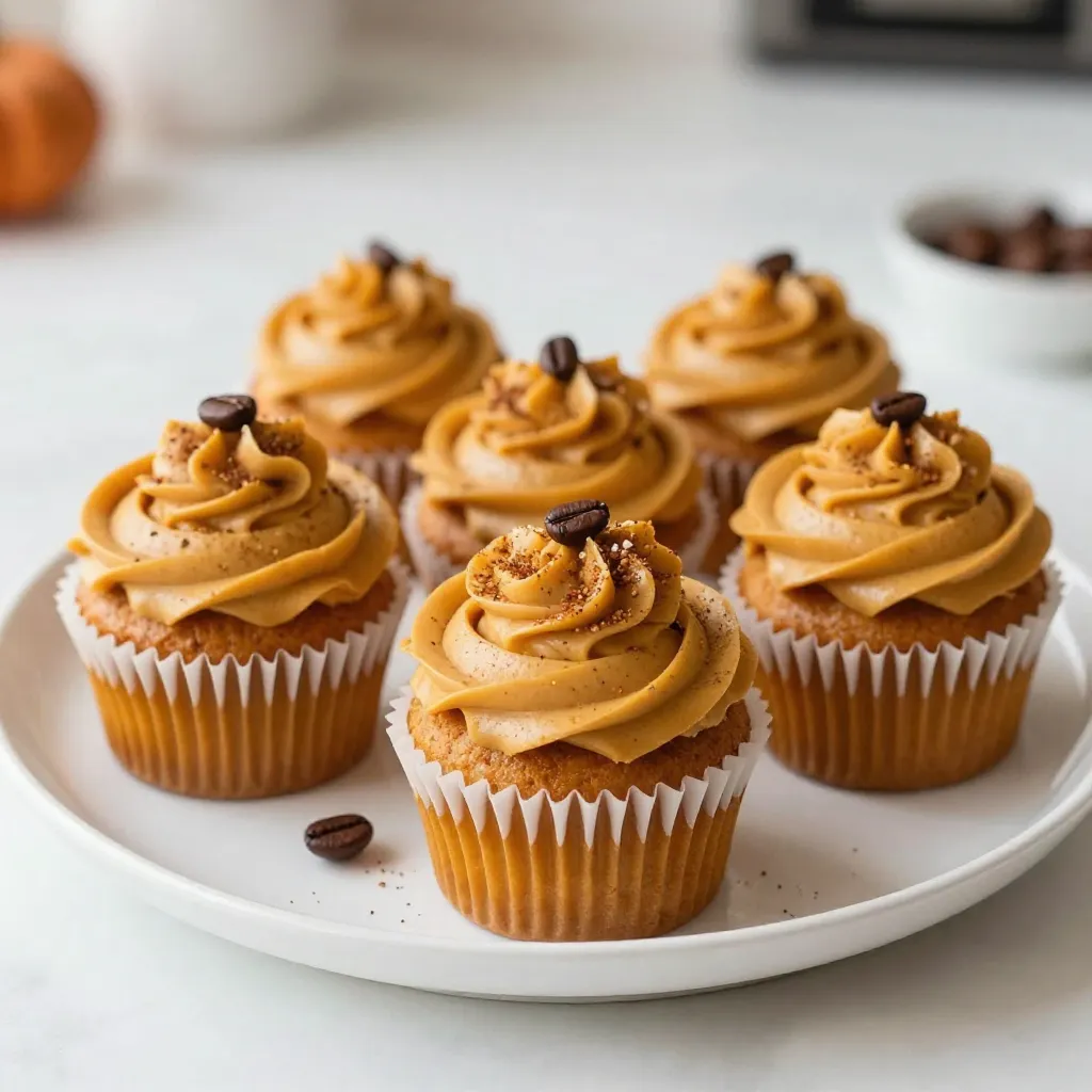 - 1 ½ cups all-purpose flour - 1 teaspoon baking powder - 1 teaspoon baking soda - ½ teaspoon salt - 2 tablespoons pumpkin spice blend - ½ cup unsalted butter, softened - 1 cup granulated sugar - 2 large eggs - 1 cup canned pumpkin puree - ½ cup strong brewed coffee, cooled - 1 teaspoon vanilla extract - ½ cup buttermilk You need simple, fresh ingredients for the best flavor. The pumpkin puree adds moisture. The brewed coffee gives a rich taste. The pumpkin spice blend brings warmth and comfort. - 1 cup unsalted butter, softened - 4 cups powdered sugar - ½ teaspoon vanilla extract - 2 tablespoons brewed coffee, cooled - 1 tablespoon pumpkin spice blend - A pinch of salt The frosting combines creamy butter and sweet sugar. The coffee and spice make it special. This adds a perfect finish to each cupcake. - 12-cup cupcake tin - Paper liners - Mixing bowls - Whisk - Electric mixer - Piping bag or knife Gather these tools to make your baking easy. The cupcake tin shapes your treats. Mixing bowls help you combine ingredients well. A whisk will mix dry items quickly. An electric mixer makes creaming butter fun. The piping bag helps you frost like a pro. {{ingredient_image_1}} First, preheat your oven to 350°F (175°C). While it heats, line a 12-cup cupcake tin with paper liners. This step helps keep the cupcakes from sticking and makes for easy cleanup. In a medium bowl, whisk together 1 ½ cups of all-purpose flour, 1 teaspoon of baking powder, 1 teaspoon of baking soda, ½ teaspoon of salt, and 2 tablespoons of pumpkin spice blend. Mix until everything is well combined. Set this bowl aside for later. In a large bowl, add ½ cup of softened unsalted butter and 1 cup of granulated sugar. Beat them together until the mixture is light and fluffy. This usually takes about 3 to 5 minutes. The air you whip in helps your cupcakes rise. Next, add 2 large eggs one at a time. Mix well after each egg. Then stir in 1 cup of canned pumpkin puree, ½ cup of cooled brewed coffee, and 1 teaspoon of vanilla extract. Each ingredient adds flavor and moisture to your cupcakes. Now, it’s time to combine the dry ingredients with the wet mix. Gradually add the dry mix to the wet mixture. Alternate adding ½ cup of buttermilk after each addition. Start and end with the dry ingredients. Mix until just combined. Don't overmix, as that can make your cupcakes tough. Divide the batter evenly among the cupcake liners. Fill each about ¾ full. Bake in your preheated oven for 18 to 20 minutes. Check if they are done by inserting a toothpick into the center. If it comes out clean, they are ready. Let them cool in the pan for 5 minutes. Then transfer them to a wire rack to cool completely. For the frosting, beat 1 cup of softened unsalted butter in a large bowl until creamy. Gradually add 4 cups of powdered sugar. Mix on low speed until combined. Then add ½ teaspoon of vanilla extract, 2 tablespoons of cooled brewed coffee, 1 tablespoon of pumpkin spice blend, and a pinch of salt. Beat on high speed until the frosting is fluffy and smooth. Frost the cooled cupcakes generously. Use a piping bag or a knife for best results. To make moist cupcakes, use room temperature ingredients. This means your butter, eggs, and buttermilk should be warm. Warm ingredients mix better and create a nice, fluffy batter. Don't forget to measure your flour correctly. Too much flour can make your cupcakes dry. Use the spoon-and-level method for accuracy. Finally, avoid overmixing. Mix just until combined for the best results. For a smooth frosting, start with softened butter. Beat it until creamy before adding powdered sugar. Use a large bowl to avoid mess. Mix on low speed to prevent clouds of sugar. Once combined, crank up the speed until fluffy. A piping bag with a star tip works great for a pretty finish. If you don’t have one, a knife can also do the trick. Spread the frosting generously for a delightful look and taste. Keep your cupcakes fresh by storing them in an airtight container. This keeps moisture in and prevents the cupcakes from drying out. If you want them to last longer, freeze them. Wrap each cupcake in plastic wrap and place them in a freezer-safe bag. They can stay fresh for up to three months. When you're ready to eat, thaw them at room temperature for the best taste. Pro Tips Use Fresh Pumpkin Spice Blend: For the best flavor, make your own pumpkin spice blend using cinnamon, nutmeg, ginger, and cloves rather than store-bought versions. Cooled Coffee is Key: Make sure your brewed coffee has cooled to room temperature before adding it to the batter to prevent curdling the eggs. Don't Overmix the Batter: Mix the batter until just combined to ensure your cupcakes stay light and fluffy. Overmixing can lead to dense cupcakes. Frost When Cool: Ensure your cupcakes are completely cooled before frosting to avoid melting the frosting and making a mess. {{image_2}} You can make these cupcakes even more fun! Adding nuts or chocolate chips gives a nice crunch. For a nutty touch, use chopped pecans or walnuts. Mix in about ½ cup of nuts into the batter. If you prefer chocolate, add ½ cup of chocolate chips. Fold them in gently. This small change adds flavor and texture. If you need gluten-free cupcakes, it’s easy to adapt. Replace all-purpose flour with a gluten-free blend. Make sure the blend has a good mix for baking. You can also add a bit of xanthan gum if your blend does not include it. Use the same amount as the flour in the recipe. This way, you can still enjoy the rich taste of pumpkin spice latte cupcakes. For a dairy-free version, swap out the butter and buttermilk. Use coconut oil or a dairy-free butter. For buttermilk, mix almond milk with a bit of lemon juice or vinegar. Let it sit for a few minutes to thicken. These simple swaps keep the cupcakes moist and delicious without dairy. Enjoy every bite! To keep your cupcakes fresh, store them in an airtight container. This helps lock in moisture. Place parchment paper between layers to avoid sticking. If you use frosting, ensure it is fully set before stacking. Always keep your cupcakes at room temperature for the best taste. Avoid direct sunlight, which can dry them out. You can freeze your cupcakes for later enjoyment. First, allow them to cool completely. Wrap each cupcake in plastic wrap. Then, place them in a freezer-safe bag or container. Label the bag with the date. They can last up to three months in the freezer. To enjoy, thaw them in the fridge overnight or at room temperature for a few hours. Homemade pumpkin spice latte cupcakes last about 3 to 4 days at room temperature. If stored properly, they can stay fresh for up to a week in the fridge. Always check for any signs of spoilage before eating. Keep an eye on the frosting as it may not last as long as the cupcake itself. Pumpkin Spice Latte Cupcakes are a fun mix of flavors. They bring together warm spices, rich pumpkin, and bold coffee. This combo creates a cozy, festive feel. The cupcakes are soft and moist, making each bite delightful. The sweet pumpkin spice frosting adds a creamy finish. These cupcakes are perfect for fall gatherings or a cozy night in. Yes, you can use fresh pumpkin! Just make sure to cook and puree it first. Fresh pumpkin can add a bright flavor. Use about one cup of pureed fresh pumpkin. This will keep your cupcakes moist and tasty. Be aware that the texture might change slightly. Adjusting for high altitudes is simple. At higher altitudes, reduce sugar by a few tablespoons. You may also need to increase the flour slightly. Add a bit more liquid, like buttermilk, to keep the batter moist. Bake the cupcakes a little longer, watching for doneness. You can find Pumpkin Spice Latte Cupcakes at many local bakeries. Some coffee shops may also offer them in the fall. If you want to make them at home, follow the recipe! It’s a fun way to enjoy this seasonal treat whenever you like. Yes, you can make these cupcakes ahead of time. They stay fresh for a few days at room temperature. Just cover them well to keep them moist. You can frost them a day before serving. This saves you time and helps the flavors blend. These Pumpkin Spice Latte Cupcakes are easy to make and fun to share. We covered ingredients, steps, tips, and variations to help you create the best cupcakes. Remember to keep them fresh and explore different flavors. Whether you try gluten-free or add chocolate chips, these treats will impress anyone. Make them for a party or just for yourself. Enjoy baking and tasting every sweet bite!