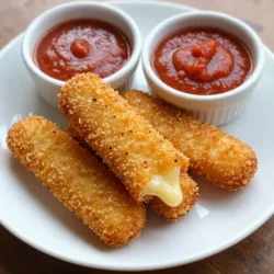 The right ingredients make all the difference in tasty air fryer mozzarella sticks. Here&rsquo;s what you need: - 12 mozzarella cheese sticks - 1 cup all-purpose flour - 2 large eggs, beaten - 1 cup breadcrumbs (preferably panko for extra crunch) - 1 teaspoon garlic powder - 1 teaspoon onion powder - 1 teaspoon Italian seasoning - &frac12; teaspoon salt - &frac12; teaspoon black pepper - Cooking spray Each ingredient plays a key role. The mozzarella sticks provide that gooey, melty center. The flour helps the egg stick, while the egg binds the breadcrumbs. Panko breadcrumbs give a crispier texture, which is essential for that perfect crunch. Spices like garlic powder, onion powder, and Italian seasoning add layers of flavor. Salt and black pepper enhance the taste, while cooking spray ensures a golden finish. Using high-quality ingredients leads to exceptional results. {{ingredient_image_1}} - Optional: Slice mozzarella sticks in half for shorter portions. - Set up a breading station with three shallow dishes. In the first dish, add one cup of all-purpose flour. This will help the egg stick to the cheese. In the second dish, place two beaten eggs. This will coat the sticks and add richness. In the third dish, mix one cup of breadcrumbs, one teaspoon of garlic powder, one teaspoon of onion powder, one teaspoon of Italian seasoning, half a teaspoon of salt, and half a teaspoon of black pepper. This mixture gives flavor and crunch to your sticks. - Dredge the cheese sticks in flour. Make sure each stick is fully coated. - Dip the floured sticks in the beaten eggs. Let the extra egg drip off. - Coat the sticks with the breadcrumb mixture. Press gently so the breadcrumbs stick well. This three-step process ensures each stick gets a good layer. The flour helps the egg stick, and the breadcrumbs create that crispy outer layer. - Freeze the coated sticks for at least 30 minutes. This step helps them keep their shape while cooking. - Preheat your air fryer to 390&deg;F (200&deg;C) for about 4-5 minutes. This ensures a hot cooking environment. - Cook the sticks for 6-8 minutes. Flip them halfway through for even cooking. You want the sticks to turn golden brown and crispy. Keep an eye on them as they cook. When done, let them cool for a minute. Serve warm with marinara sauce for dipping. Enjoy your delicious snack! To make your mozzarella sticks extra crispy, use panko breadcrumbs. Panko is lighter and gives a great crunch. This makes your snack feel gourmet! Freezing the sticks is also key. It keeps them from melting too fast in the air fryer. Freeze them for at least 30 minutes before cooking. You can use olive oil instead of cooking spray. Olive oil can add a nice flavor, too. Just remember to spray lightly for the best results. This helps keep the sticks crispy while cooking. Want to kick up the flavor? Add extra spices! You can try chili powder for heat or paprika for smokiness. Different cheeses can also change the taste. Provolone or sharp cheddar can make your sticks pop with flavor. Mix and match to find your favorite! Pro Tips Freeze for Firmness: Freezing the coated mozzarella sticks for at least 30 minutes not only helps keep them from melting too quickly but also ensures a firmer texture when cooked. Panko Perfection: Using panko breadcrumbs instead of regular breadcrumbs will give your mozzarella sticks an extra crunch that is hard to resist. Cooking Spray Boost: A light spray of cooking spray before air frying helps to achieve that golden brown color and crispy texture. Serve Fresh: For the best flavor and texture, serve the mozzarella sticks immediately after cooking while they are still warm and crispy. {{image_2}} You can switch up the cheese for fun. Provolone brings a nice twist. It has a creamy texture and melts well. Cheddar adds a sharp flavor that many love. Mixing cheeses can also be a great idea. Try a blend of mozzarella and cheddar for extra depth. Just remember, the more cheese, the more stretch! Want a kick? Add some chili flakes to the breadcrumb mix. It gives a nice heat without being too strong. You can also try different herbs. Basil and oregano can add a fresh taste. Experiment with dried herbs or even a bit of paprika. This way, you can make your mozzarella sticks unique. If you don't have an air fryer, you can still enjoy these sticks. Baking them in the oven is a good option. Preheat your oven to 400&deg;F (200&deg;C) and bake for about 10-12 minutes. Watch them closely for that golden color. Another method is deep frying. Heat oil in a pan and fry until crispy. This will give you a rich flavor, but it adds more oil. Choose the method that fits your taste best! To keep your leftover mozzarella sticks fresh, place them in an airtight container. Refrigerate them within two hours of cooking. They stay tasty for up to three days. If you want to eat them later, consider freezing instead. You can freeze mozzarella sticks before cooking. After breading, lay them on a baking sheet. Freeze for about 30 minutes until firm. Then, transfer them to a freezer bag. They can stay frozen for up to three months. To reheat, cook them from frozen in the air fryer at 390&deg;F for 8-10 minutes. To keep the texture crispy, reheating in the air fryer works best. Preheat the air fryer to 390&deg;F. Cook the sticks for 4-5 minutes until hot. Avoid using the microwave, as it can make them soggy. - Answer: 6-8 minutes at 390&deg;F (200&deg;C) Cooking mozzarella sticks in the air fryer is quick and easy. In just 6-8 minutes, you can enjoy a crispy snack. Make sure to preheat your air fryer before cooking. This helps the sticks cook evenly and get that perfect golden-brown color. - Answer: Yes, but panko provides a crunchier texture. You can use regular breadcrumbs if needed. However, I recommend panko for its extra crunch. Panko breadcrumbs come from Japanese cuisine and add a light, airy texture. They help create a crispier outer layer on your mozzarella sticks. - Answer: Marinara sauce, ranch dressing, or spicy aioli. Dipping sauces make mozzarella sticks even better! Marinara sauce is a classic choice. It offers a sweet and tangy flavor. Ranch dressing is a creamy option that many enjoy. If you want a kick, try spicy aioli. Each sauce brings out the flavor of the cheese. - Answer: Yes, you can prepare and freeze them to cook later. You can make mozzarella sticks ahead of time. After breading, freeze them for later use. This way, you can have a tasty snack ready when you want it. Just cook them directly from the freezer when you're ready to eat! This guide shared a simple way to make crispy mozzarella sticks. We covered the ingredients, steps, and helpful tips. You learned about variations to boost flavor and how to store leftovers. The air fryer method ensures a crunchy texture without much oil. With these tips, you can enjoy delicious snacks that impress. Get creative with cheese and spices to make them your own. Enjoy every bite and share with friends or family!
