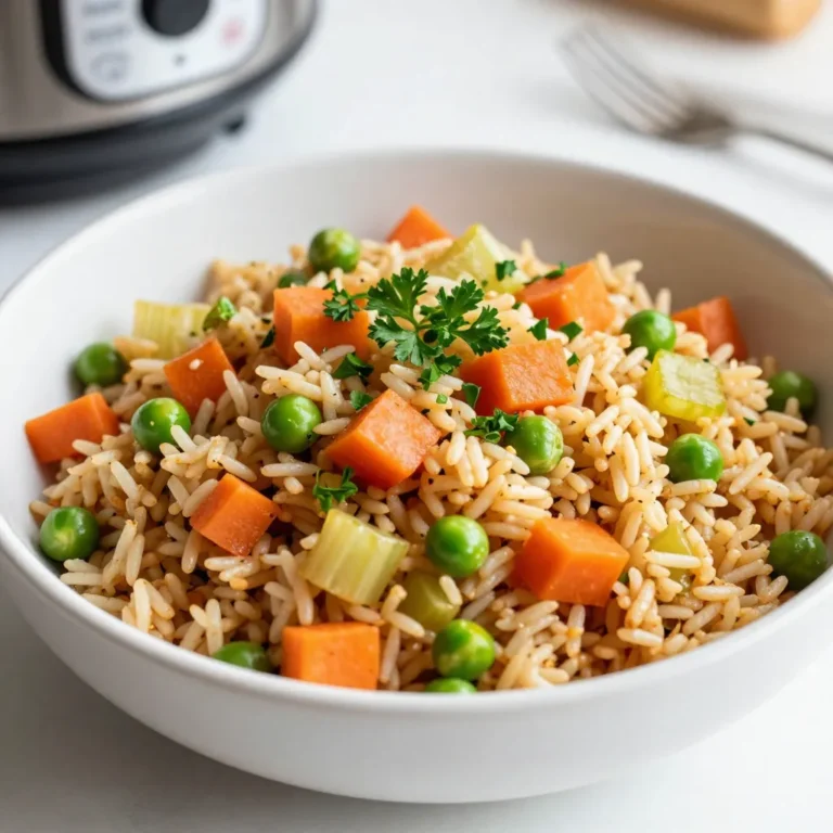 - 2 cups brown rice - 4 cups vegetable broth (or water) - 1 small onion, finely chopped - 2 cloves garlic, minced - 1 carrot, diced - 1 celery stalk, diced - 1 cup frozen peas - 2 tablespoons olive oil - 1 teaspoon ground cumin - 1 teaspoon turmeric - 1 teaspoon salt - 1/2 teaspoon black pepper - Fresh parsley, chopped (for garnish) - Instant Pot - Measuring cups and spoons - Cutting board and knife I love using these ingredients for my Instant Pot brown rice pilaf. They mix well to create a tasty dish. Brown rice gives a nutty flavor and is packed with nutrients. The vegetable broth adds depth, but water works too. The onion and garlic bring a savory base. Diced carrot and celery add color and texture. Peas give a sweet touch and nice pop. Olive oil helps everything sauté well and adds richness. Cumin and turmeric not only enhance flavor but also provide a warm color. Salt and black pepper balance the dish. Fresh parsley brightens the dish when sprinkled on top. Having the right cooking tools makes the process smooth. The Instant Pot speeds up cooking and infuses flavors. Measuring cups and spoons help you get the right amounts. A cutting board and knife make prep easy. Using these ingredients and tools, you can create a delicious brown rice pilaf that impresses everyone! {{ingredient_image_1}} - Rinse and Drain the Brown Rice: Start by rinsing 2 cups of brown rice under cold water. This helps remove excess starch. Drain the rice well and set it aside. - Chop the Vegetables: Finely chop 1 small onion and mince 2 cloves of garlic. Dice 1 carrot and 1 celery stalk. Set these chopped veggies aside for later. - Sautéing the Aromatics and Vegetables: Turn the Instant Pot to sauté mode. Add 2 tablespoons of olive oil. Once hot, add the chopped onion and minced garlic. Sauté for about 3-4 minutes until the onion is translucent. - Adding Spices and Brown Rice: Next, add the diced carrot and celery. Stir for another 3 minutes until they soften. Add 1 teaspoon of ground cumin, 1 teaspoon of turmeric, 1 teaspoon of salt, and 1/2 teaspoon of black pepper. Cook for 1 more minute to release the spice aroma. Add the rinsed brown rice and mix well. - Pouring in the Broth: Pour 4 cups of vegetable broth into the pot. Stir everything together to combine. - Setting the Instant Pot: Secure the Instant Pot lid, making sure the valve is set to sealing. Set it to manual high pressure for 22 minutes. - Natural Pressure Release: When the timer goes off, let the pressure release naturally for 10 minutes. After that, carefully switch the valve to venting to release any remaining steam. - Adding Frozen Peas: Open the lid and add 1 cup of frozen peas. Gently fold them into the cooked rice. Let it sit for 5 minutes to warm through. - Fluffing the Rice: Finally, fluff the rice with a fork. Serve in bowls and garnish with freshly chopped parsley for a touch of color and flavor. - How to Properly Rinse Brown Rice Rinsing brown rice is key. Place the rice in a bowl, then cover it with cold water. Swirl the rice around gently. This helps wash away excess starch. After a minute, drain the water. Repeat this process one or two more times until the water runs clear. This step ensures fluffy rice and prevents it from being too sticky. - Best Practices for Sautéing Vegetables Sautéing vegetables adds flavor. Start with the Instant Pot on sauté mode. Once hot, add olive oil. Add onions and garlic first. Cook them until they turn soft. It takes about 3-4 minutes. Then add diced carrots and celery. Stir them often for another 3-4 minutes until they soften. This builds a great base for your pilaf. - Adding Herbs for Extra Flavor Fresh herbs can elevate your dish. Try adding parsley or thyme. Stir them in right before serving. This adds a fresh taste and bright color. You can also add dried herbs while sautéing for more depth. - Incorporating Protein (e.g., chicken, chickpeas) Want a heartier meal? Add protein! You can mix in cooked chicken or chickpeas. If using chickpeas, add them with the rice. If using chicken, sauté it with the veggies. This makes your pilaf more filling and nutritious. - Ideal Accompaniments for Brown Rice Pilaf Brown rice pilaf pairs well with many sides. Serve it with grilled veggies or a fresh salad. You can also add a protein like grilled chicken or fish. This makes a balanced and tasty meal. - Presentation Tips for a Beautiful Dish Presentation matters. Serve the pilaf in a shallow dish. This shows off the vibrant colors. Top it with chopped parsley for a fresh touch. A sprinkle of lemon juice can also brighten the flavors. This makes your dish look and taste amazing! Pro Tips Rinse the Rice: Always rinse your brown rice thoroughly before cooking to remove excess starch, which helps prevent it from becoming too sticky. Flavor Boost: For an extra layer of flavor, consider sautéing the spices with the onions and garlic for a minute before adding the rice. Natural Release: Allowing the Instant Pot to naturally release pressure for 10 minutes ensures the rice finishes cooking gently and retains moisture. Storage Tips: This pilaf stores well in the fridge for up to 5 days. Reheat with a splash of vegetable broth to restore moisture. {{image_2}} You can switch up the grains in this pilaf. Quinoa is a great choice. It cooks fast and has a nice nutty flavor. Just use the same amount as brown rice. White rice is another option, but it cooks quicker. Reduce the cooking time to 10 minutes if using white rice. Feel free to swap out the veggies. Try bell peppers, zucchini, or even corn. These add color and crunch. For the broth, use chicken broth if you want a richer flavor. You can also try using water for a lighter taste. This recipe is easy to make vegan and gluten-free. Just check that the broth is vegan. You can skip the salt if you want a low-sodium dish. Add herbs like thyme or rosemary for flavor without extra salt. These adjustments make the dish fit for everyone. For best results, store your brown rice pilaf in the fridge. Use an airtight container to keep it fresh. It will last for about 4 to 5 days. If you want to keep it longer, freezing is a great option. - To freeze, let the pilaf cool down first. - Then, place it in freezer bags or containers. - Make sure to remove excess air to avoid freezer burn. When it’s time to enjoy your leftovers, reheating is simple. The best methods are using a microwave or stovetop. - For the microwave, place the pilaf in a bowl. - Add a splash of water to keep it moist. - Heat it in short intervals, stirring in between. - On the stovetop, use a pan over low heat with a bit of water. Stir often to warm it evenly. To avoid mushy rice, don’t overheat it. Brown rice pilaf stays good for about 4 to 5 days in the fridge. If you freeze it, it can last for about 3 months. Just remember to label your containers with the date, so you know when to use them. Enjoy your pilaf fresh and tasty! To cook brown rice in an Instant Pot, start by rinsing 2 cups of brown rice. This helps remove extra starch. After rinsing, drain the rice and set it aside. Turn the Instant Pot to sauté mode and add 2 tablespoons of olive oil. Once hot, add 1 small chopped onion and 2 minced garlic cloves. Sauté for about 3-4 minutes until the onion is clear. Then, add 1 diced carrot and 1 diced celery stalk, stirring for another 3-4 minutes. Next, mix in 1 teaspoon of ground cumin, 1 teaspoon of turmeric, 1 teaspoon of salt, and 1/2 teaspoon of black pepper. Toast these spices for a minute. Add the rinsed rice and stir well. Pour in 4 cups of vegetable broth and mix. Close the lid and set the valve to sealing. Cook on manual high pressure for 22 minutes. Let it sit for 10 minutes after cooking, then release the rest of the steam. Yes, you can make Instant Pot Brown Rice Pilaf ahead of time. Once cooked, let it cool completely. Store it in an airtight container in the fridge. It will stay fresh for about 4-5 days. You can also freeze it for up to 3 months. When you are ready to eat, just reheat it on the stove or in the microwave. You can add many ingredients to boost the flavor of brown rice pilaf. Try adding fresh herbs like parsley or cilantro. You can also mix in nuts like almonds or pine nuts for crunch. For protein, consider adding cooked chicken, chickpeas, or tofu. Dried fruits like raisins or cranberries add sweetness, too. Feel free to adjust spices or add a squeeze of lemon for brightness. Yes, brown rice pilaf is very healthy. Brown rice is a whole grain, rich in fiber. It helps keep you full and supports good digestion. The added vegetables, like carrots and peas, provide vitamins and minerals. Using vegetable broth adds flavor without extra calories. This dish is great for a balanced meal. To make your pilaf less sticky, rinse the brown rice well before cooking. This removes excess starch. Also, use the right water-to-rice ratio. For brown rice, 2 cups of rice should be paired with 4 cups of broth. If your pilaf is still sticky, fluff it gently with a fork after cooking. This helps separate the grains. This blog post guides you through making a tasty brown rice pilaf in an Instant Pot. You learned about the ingredients, like rice, broth, and vegetables, and followed easy steps to prepare and cook the dish. Remember to explore variations and storage tips for your leftovers. Brown rice pilaf is versatile and healthy, perfect for any meal. Enjoy cooking and make it your own!