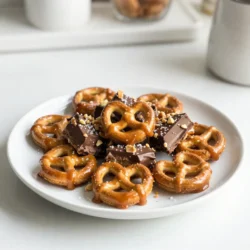 - 2 cups mini pretzels - 1 cup semi-sweet chocolate chips - 1 cup caramel sauce - 1 teaspoon sea salt - 1/2 cup crushed nuts (optional) When I make salted caramel pretzel bark, I love using mini pretzels. They are small, crunchy, and perfect for this treat. You need two cups to create a great base. Next, I use one cup of semi-sweet chocolate chips. They melt nicely and add a rich flavor. Caramel sauce is the star of this recipe. You can use store-bought or homemade if you prefer. One cup should be enough to cover the pretzels. Don&rsquo;t forget the sea salt! One teaspoon adds the perfect touch. It balances the sweetness and gives that irresistible taste. If you want to add more texture, crushed nuts work well. Pecans or almonds are my favorites. Just half a cup of these nuts adds crunch and flavor. This combination of ingredients makes the bark a sweet and salty delight. {{ingredient_image_1}} - Preheat your oven to 350&deg;F (175&deg;C). This helps get the pretzels nice and crunchy. - Line a baking sheet with parchment paper. This makes it easy to lift the bark later. - Spread the mini pretzels evenly on the baking sheet. Make sure they are in a single layer. - Bake the pretzels for about 5-7 minutes. They should be slightly toasted but not burnt. Remove them and let them cool for a few minutes. - In a small saucepan, gently heat the caramel sauce over medium-low heat. Stir it until it becomes smooth. - If the caramel is too thick, add a splash of water or cream to loosen it. This helps it pour easily over the pretzels. - Pour the warm caramel sauce evenly over the pretzels. Make sure every pretzel gets a good coat. - Melt the semi-sweet chocolate chips in a microwave-safe bowl. Do this in 30-second intervals, stirring in between. This keeps the chocolate from burning. - Drizzle the melted chocolate over the caramel-covered pretzels. You can use a spoon or a piping bag for a neat look. - If you want, sprinkle crushed nuts over the top. Then, lightly sprinkle sea salt over the chocolate and caramel layers. - Let the bark cool at room temperature until the chocolate sets. You can speed this up by putting it in the fridge for about 30 minutes. - Once set, break it into pieces and enjoy! To get the best pretzel bark, start with baking your pretzels. Spread them evenly on your baking sheet. Bake them at 350&deg;F (175&deg;C) for about 5-7 minutes. This light toasting brings out their flavor and crunch. Keep an eye on them so they don&rsquo;t burn! Next, melt your chocolate. Use a microwave-safe bowl. Heat the chocolate chips in 30-second bursts. Stir between each burst until smooth. This method helps prevent burning. A double boiler works well too, if you prefer it. You can switch up the chocolate! Dark chocolate or white chocolate works great too. Each type brings its own flavor twist. Feel free to use a mix of chocolates for a fun look. For toppings, think outside the box! You might try crushed candy canes for a minty kick. Or sprinkle on some coconut flakes for a tropical vibe. Nuts like pecans or almonds add crunch. Don&rsquo;t be afraid to get creative! Serve your bark in fun ways. Cut it into small pieces for sharing. You can stack them in a jar for a cute display. Wrap them in cellophane for gifts. They make great treats for parties or holidays! Try pairing the bark with a scoop of ice cream. It adds a cool contrast to the sweet, salty flavors. Your friends and family will love it! Pro Tips Use Fresh Caramel Sauce: For the best flavor and consistency, opt for a fresh caramel sauce rather than a jarred one, if possible. Customize Your Toppings: Feel free to experiment with different nuts or even add toppings like crushed pretzel pieces or sprinkles for added texture and flavor. Chill for Quick Setting: If you're in a hurry, place the bark in the refrigerator to help the chocolate set quickly without compromising texture. Cut with a Warm Knife: To achieve clean cuts when breaking the bark, dip your knife in warm water and wipe it dry before slicing. {{image_2}} You can switch up the chocolate in your salted caramel pretzel bark. Try using white chocolate or dark chocolate. White chocolate adds a sweet, creamy taste. Dark chocolate gives a rich, bold flavor. Both options work well with the salty pretzels. You can also add spices like cinnamon. A sprinkle of cinnamon can warm up the snack. It pairs nicely with the sweet caramel and chocolate. If you want a healthier treat, consider using lighter caramel. You can find low-sugar or sugar-free caramel sauces. These options cut down on calories and sugar. For gluten-free snacks, look for gluten-free pretzels. Many brands now offer gluten-free pretzels that taste great. They make a perfect base for this sweet treat. You can get creative with toppings for special occasions. For holidays, try adding festive sprinkles. Red and green sprinkles work well for Christmas. In the fall, you can use orange and yellow candies for Halloween. You can also adapt the snack for birthdays by using colorful candies. Tailoring your salted caramel pretzel bark for each occasion makes it even more fun. To keep your salted caramel pretzel bark fresh, store it in an airtight container. You can use a plastic container or a resealable bag. This helps to keep out air, which can make the bark stale. Place a piece of parchment paper between layers if you stack them. This will help avoid sticking. If you want to freeze the bark, cut it into pieces first. Wrap each piece in plastic wrap. Then, place them in a freezer-safe bag or container. This way, you can easily grab a piece whenever you want a tasty snack. Salted caramel pretzel bark stays fresh for about one week at room temperature. If you store it in the fridge, it can last up to two weeks. In the freezer, the bark can last for about three months. Just make sure to check for any signs of freezer burn before enjoying. The bark takes about 30 minutes in the fridge to set. At room temperature, it may take longer. Watch for the chocolate to harden. This ensures it breaks into nice pieces. Yes, homemade caramel sauce works great! Just ensure it is smooth and pourable. If it is too thick, add a bit of water or cream. This helps achieve the right consistency. Definitely! You can skip the chocolate. The bark will still taste delicious with just caramel and pretzels. You can add extra sea salt for flavor. You can use crackers or even potato chips as a substitute. They will add different flavors and textures. Just ensure they can hold up under caramel and chocolate. Pretzels should turn slightly golden. They will smell nutty and crispy. If they look too brown, they may taste burnt. Keep an eye on them while baking. In this post, we explored how to make salted caramel pretzel bark. We covered the ingredients, step-by-step instructions, tips for success, and variations to try. From baking pretzels to adding toppings, each step is key to a delicious treat. Remember, you can customize this bark to fit your tastes. Don't hesitate to experiment with flavors and toppings. Enjoy sharing this fun snack with friends and family, or keep it as a sweet treat for yourself. Happy cooking!