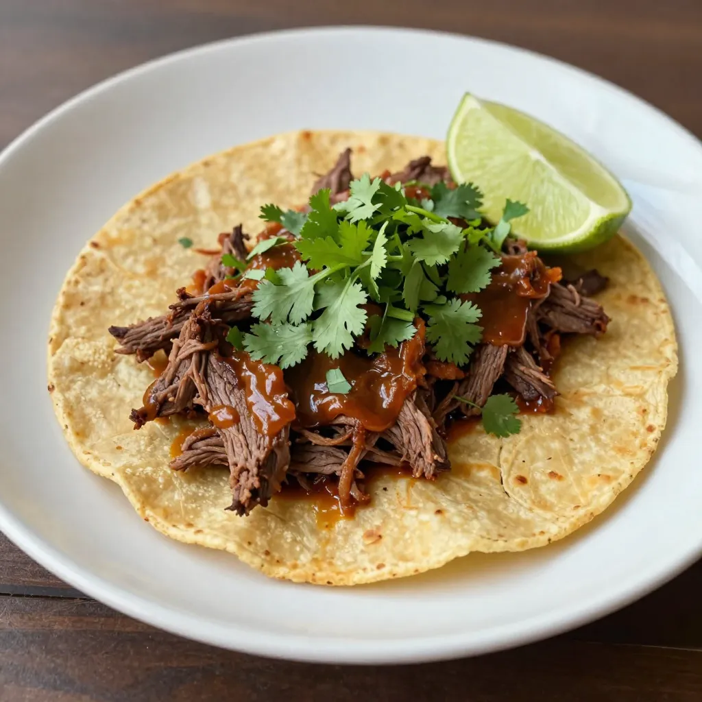 - 2 pounds beef chuck roast - 1 tablespoon olive oil - 1 onion, quartered - 4 cloves garlic, minced - 2 teaspoons ground cumin - 1 teaspoon dried oregano - 1 teaspoon smoked paprika - 1 teaspoon chipotle powder - 1 cup beef broth - 1/4 cup apple cider vinegar - 2 bay leaves - Salt and pepper to taste - Fresh cilantro and lime wedges for serving - Corn tortillas for serving For making beef barbacoa, you need quality ingredients. Start with the beef chuck roast. This cut is juicy and tender, perfect for shredding. Olive oil helps to sear the beef, which adds flavor. The onion and garlic give a base of taste that is hard to beat. Now, let’s talk about spices. Ground cumin brings warmth. Dried oregano offers a hint of earthiness. Smoked paprika adds depth. Adjust the chipotle powder for heat based on your taste. For liquid, beef broth gives richness. Apple cider vinegar adds tang and helps tenderize the meat. The bay leaves enhance the overall flavor. Don't forget salt and pepper to make everything pop. To serve, use fresh cilantro and lime wedges. They add brightness to the dish. Corn tortillas are a must; they help wrap up all that delicious barbacoa! Enjoy every bite! {{ingredient_image_1}} - Searing the beef: First, set your Instant Pot to sauté mode. Add one tablespoon of olive oil once it's hot. Place the beef chunks in the pot. Sear them until they turn brown on all sides. This takes about 5-7 minutes. Remove the beef and set it aside. - Sautéing the onions and garlic: Next, put the quartered onion into the pot. Sauté it for about 3 minutes until it looks clear. Then, add the minced garlic and cook for 1 more minute. You want the garlic to smell good but not burn. - Adding spices and deglazing the pot: After that, add the spices. Sprinkle in 2 teaspoons of ground cumin, 1 teaspoon of dried oregano, 1 teaspoon of smoked paprika, and 1 teaspoon of chipotle powder. Stir this mix for about 30 seconds. Then pour in 1 cup of beef broth and 1/4 cup of apple cider vinegar. Scrape the bottom of the pot with a spoon. This lifts the tasty bits stuck to the pot. - Pressure cooking the beef: Now, return the seared beef to the pot. Add in 2 bay leaves as well. Close the lid securely. Set the Instant Pot to cook on high pressure for 65 minutes. - Natural and quick release of pressure: When the cooking time ends, let the pot sit for 20 minutes to release pressure naturally. After that, you can do a quick release for any remaining pressure. - Shredding the beef: Open the lid and take out the bay leaves. Use two forks to shred the beef in the pot. Mix the beef with the juices. This step makes it juicier and tastier. - Adjusting seasoning: Finally, taste your barbacoa. Add salt and pepper if needed. This small step can make a big difference in flavor. Serve your beef barbacoa in warm corn tortillas. Top it with fresh cilantro and lime juice for a burst of freshness. Enjoy your delicious creation! How to properly deglaze the pot After you sear the beef, you need to deglaze the pot. Pour the beef broth and apple cider vinegar into the pot. Use a wooden spoon to scrape any brown bits. This adds great flavor to your dish. Don't skip this step; it makes a difference! Importance of natural pressure release After cooking, let the Instant Pot release pressure naturally for 20 minutes. This helps keep the beef tender and juicy. If you quick release too soon, your beef may end up tough. Give it time to relax! Tips for balancing spices To balance the spices, taste as you go. If it feels too spicy, add a bit more beef broth. A sprinkle of sugar can also help tone down the heat. Adjusting flavors is key to a perfect dish. Suggestions for serving with toppings Serve your beef barbacoa in warm corn tortillas. Top with fresh cilantro and a squeeze of lime. Diced onions and salsa add a nice crunch. These toppings bring out the best in your meal. Searing mistakes When searing beef, do not overcrowd the pot. Cook in batches to get a good brown color. This enhances the flavor. If you add too much at once, the beef will steam instead of sear. Overly tough beef issues If your beef is tough, it may not have cooked long enough. Make sure to follow the cooking time closely. If you use lean cuts, they can also turn out dry. Always stick with chuck roast for the best results. Pro Tips Choose the Right Cut: Opt for beef chuck roast for its marbling and tenderness, which will yield juicy, flavorful barbacoa. Adjust the Spice Level: Feel free to modify the amount of chipotle powder based on your spice preference, or substitute with smoked paprika for a milder flavor. Let it Rest: After shredding the beef, allow it to sit in the juices for a few minutes to absorb flavor and moisture before serving. Serve with Fresh Ingredients: Enhance the dish with fresh toppings like diced onions, cilantro, and lime wedges to elevate the overall flavor profile. {{image_2}} You can use different cuts of meat for barbacoa. Brisket is a great option. It has a rich flavor and becomes tender when cooked. Flank steak also works well. It has a nice texture and absorbs spices well. If you're looking for a vegetarian option, try jackfruit. It shreds like beef and soaks up flavors. Mushrooms are another tasty choice. They add a nice umami flavor and are easy to cook. You can adjust the spice levels based on your taste. If you like it hot, add more chipotle powder. You can also try other spices. Cumin adds warmth, while smoked paprika gives a nice depth. For a unique twist, add cinnamon or allspice. These spices can enhance the flavor and make it more interesting. There are many fun ways to serve barbacoa. You can make tacos with warm corn tortillas. Add fresh cilantro and a squeeze of lime for brightness. You can also serve it over rice or in a salad. Pair it with sides like black beans or grilled corn for a full meal. Don't forget to add toppings like diced onions, salsa, or avocado for extra flavor and texture. To store leftover beef barbacoa, let it cool first. Place it in an airtight container. This keeps the beef moist and tasty. You can store it in the fridge for up to four days. If you notice any off smells or changes in color, it’s best to toss it. To freeze barbacoa, make sure it is completely cool. Use freezer-safe bags or containers. Remove as much air as possible to avoid freezer burn. Barbacoa can last for up to three months in the freezer. When you want to eat it, thaw it in the fridge overnight. For reheating, you can use the microwave or stovetop. Just add a splash of broth to keep it juicy. You can use barbacoa in various dishes. Try it in tacos, burritos, or salads. It makes for a great filling for quesadillas too. You can store barbacoa in portion sizes. This makes it easy to grab a quick meal. Just reheat what you need, and enjoy! Barbacoa is a traditional Mexican dish. It usually features beef, lamb, or goat. The meat is slow-cooked until tender. The origin comes from the Taino people of the Caribbean. They used a wooden frame over an open fire to cook meat. Today, barbacoa is popular in many Latin American countries. Each area has its own twist on the dish. Yes, you can make barbacoa using a slow cooker or a Dutch oven. For a slow cooker, follow these steps: - Sear the beef in a pan first. - Transfer the beef and other ingredients to the slow cooker. - Cook on low for 8 hours or high for 4 hours. If you use a Dutch oven, sear the beef and sauté the aromatics as before. Then, cover and cook on low heat for about 3 to 4 hours. Check the meat until it is fork-tender. Reheating is easy! You can use the stovetop or microwave. For the stovetop, place the barbacoa in a pan. Add a splash of beef broth or water to keep it moist. Heat over low until warm. Stir occasionally to avoid sticking. If you use a microwave, place the barbacoa in a microwave-safe dish. Add a little broth and cover it with a lid. Heat in short bursts, stirring in between, until warmed through. This method helps keep it juicy and tasty. In this post, we explored making delicious barbacoa. We covered main ingredients, spices, and steps from prep to serving. You learned tips to avoid common mistakes and how to store leftovers. Finally, we discussed variations in meat and spice levels. Remember, this dish is more than just food; it’s about sharing and enjoying with others. With these steps, you can make barbacoa that impresses everyone around your table. Enjoy your cooking adventure!
