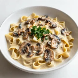 To make a tasty creamy mushroom stroganoff, gather these main ingredients: - 12 oz (340g) wide egg noodles - 2 tablespoons olive oil - 1 medium onion, finely chopped - 3 cloves garlic, minced - 16 oz (450g) mixed mushrooms (cremini, shiitake, and button), sliced - 1 tablespoon soy sauce - 1 teaspoon dried thyme - 1 teaspoon smoked paprika - 1 cup vegetable broth - 1 cup sour cream or Greek yogurt - 2 tablespoons all-purpose flour - Salt and pepper to taste These ingredients bring rich flavor and a creamy texture to your dish. To make your stroganoff even better, consider adding these garnishes: - Fresh parsley, chopped - Cracked black pepper - A sprinkle of paprika These garnishes add color and a fresh finish to your meal. You can customize the recipe with these easy substitutions: - Use any pasta shape instead of wide egg noodles. - Swap olive oil for butter for a richer taste. - Replace sour cream with Greek yogurt for a tangy twist. - Use any mix of mushrooms you like. These swaps help you adapt the recipe to what you have at home. {{ingredient_image_1}} Start by boiling water in a large pot. Once it bubbles, add 12 oz of wide egg noodles. Cook them until they are al dente. This usually takes about 8-10 minutes. Stir them occasionally to avoid sticking. Once done, drain the noodles and set them aside. In a large skillet, pour 2 tablespoons of olive oil over medium heat. Let it warm up for a minute. Next, add 1 medium onion, finely chopped. Saut&eacute; the onion for about 4-5 minutes. You want it to become soft and translucent. After that, stir in 3 cloves of minced garlic. Cook for another minute until you smell the garlic's rich aroma. Now it's time for the mushrooms! Add 16 oz of sliced mixed mushrooms to the skillet. These can be cremini, shiitake, and button mushrooms. Cook them for about 8-10 minutes. Stir occasionally until they turn brown and tender. Then add 1 tablespoon of soy sauce, 1 teaspoon of dried thyme, and 1 teaspoon of smoked paprika. Stir well to coat the mushrooms. Cook for one more minute. Next, sprinkle 2 tablespoons of all-purpose flour over the mixture. Stir it in to blend well. This will help thicken the sauce. Gradually pour in 1 cup of vegetable broth while stirring. Keep stirring to avoid lumps. Let the sauce simmer for 3-4 minutes until it thickens slightly. Lower the heat and mix in 1 cup of sour cream or Greek yogurt. Stir well for a creamy finish. Let it simmer for another 2-3 minutes. Now, taste the sauce and add salt and pepper as needed. Toss the cooked egg noodles into the creamy mushroom sauce. Mix gently to coat the noodles evenly. Serve hot and garnish with freshly chopped parsley for a pop of color. Enjoy your creamy mushroom stroganoff! To get that perfect creamy texture, use sour cream or Greek yogurt. Both add richness. If you want a lighter option, go for Greek yogurt. Blend it in at low heat. This keeps the cream smooth and prevents curdling. Always add it after the sauce thickens. Stir gently to blend, and avoid boiling. You can boost flavor with a few extras. Try adding a splash of white wine for depth. Fresh herbs like thyme or dill also work well. A pinch of nutmeg can add warmth, too. For a bit of heat, sprinkle in red pepper flakes. Taste as you go to find your sweet spot. Don&rsquo;t rush the mushroom cooking. Take time to brown them well; it brings out flavors. Adding sour cream too early can cause curdling. Always mix it in last. Avoid overcooking the noodles; they should be al dente. Finally, remember to taste and adjust seasoning before serving. Pro Tips Use Fresh Mushrooms: For the best flavor and texture, opt for fresh mushrooms rather than canned. They will enhance the overall dish. Thicken the Sauce: If you prefer a thicker sauce, add an additional tablespoon of flour and cook it for a minute before adding the broth. Alternative Creaminess: For a lighter version, substitute sour cream with low-fat Greek yogurt or a dairy-free alternative. Garnish Generously: Don't skip the fresh parsley garnish! It adds a pop of color and a fresh flavor that complements the dish beautifully. {{image_2}} You can easily make this dish vegetarian or vegan. For a vegetarian version, just use sour cream or Greek yogurt as usual. If you want it vegan, replace these with cashew cream or coconut yogurt. Both options keep the creamy texture and taste great. Use vegetable broth and check your soy sauce for animal products. This change still gives you that rich flavor you love. To make this dish gluten-free, swap out the egg noodles for gluten-free pasta. There are many good options available in stores. You can also use gluten-free flour when thickening the sauce. Make sure your soy sauce is gluten-free too. With these swaps, you can enjoy the same hearty meal without the gluten. Mushroom stroganoff has many variations around the world. In Russia, they often use beef instead of mushrooms. In Germany, you might find a touch of mustard for added flavor. You can also try different mushrooms like portobello or oyster for diverse tastes. If you're feeling adventurous, add some spinach or kale for a pop of color and nutrition. These swaps will keep your stroganoff fresh and exciting every time you make it. To store leftovers, let the dish cool down first. Place the creamy mushroom stroganoff in an airtight container. It will keep well in the fridge for up to three days. If you want to keep it longer, consider freezing it. When reheating, do it slowly. Use the stove or microwave. If using the stove, add a splash of broth to keep it creamy. Heat on low and stir often. If using the microwave, cover it and heat in short bursts, stirring in between. You can freeze creamy mushroom stroganoff for up to three months. To freeze it, let it cool completely. Place it in a freezer-safe container or bag. Remove as much air as possible to prevent freezer burn. When you&rsquo;re ready to eat, thaw it overnight in the fridge before reheating. Yes, you can use many types of mushrooms. I like cremini, shiitake, and button mushrooms. You can mix and match flavors. Try portobello for a meatier taste. Just chop them up and add them to the pan. Each type gives a unique flavor to the dish. To make creamy mushroom stroganoff gluten-free, swap regular flour for gluten-free flour. You can also use gluten-free pasta instead of egg noodles. Always check labels for hidden gluten in sauces. With these changes, you will enjoy a tasty, gluten-free dish. Creamy mushroom stroganoff pairs well with many sides. I recommend a fresh green salad. Garlic bread is also a great choice for soaking up the sauce. You could serve it with steamed vegetables or roasted potatoes for a hearty meal. Enjoy your meal! In this post, we explored making creamy mushroom stroganoff. We discussed key ingredients, optional garnishes, and substitutions. You learned step-by-step how to prepare the dish, from noodles to sauce. Tips ensured a rich texture and great flavor. Variations catered to different diets. Finally, we covered storage and common questions. Now, you can create a tasty meal that suits your needs and preferences. Enjoy experimenting with this easy recipe!