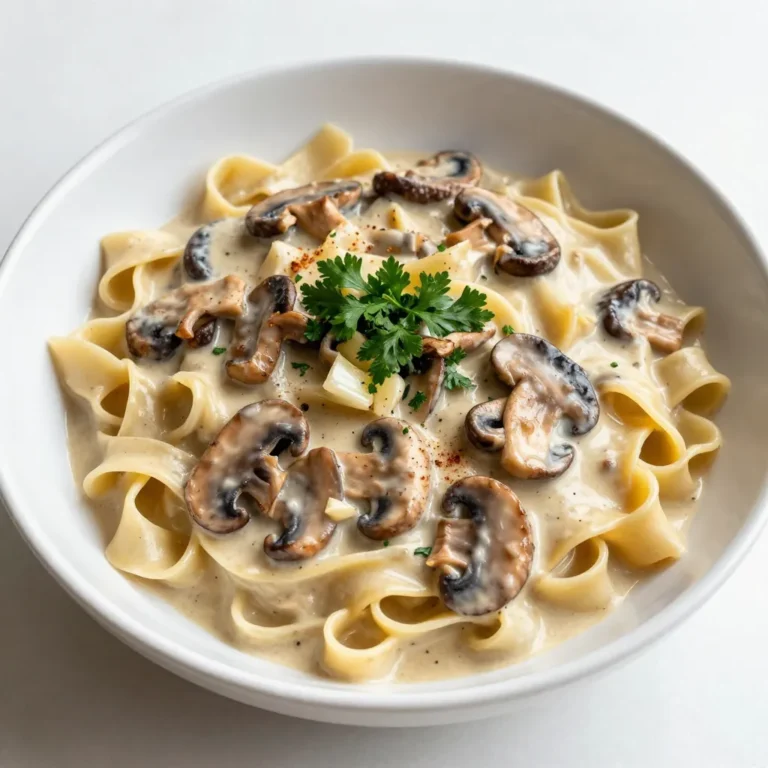 To make a tasty creamy mushroom stroganoff, gather these main ingredients: - 12 oz (340g) wide egg noodles - 2 tablespoons olive oil - 1 medium onion, finely chopped - 3 cloves garlic, minced - 16 oz (450g) mixed mushrooms (cremini, shiitake, and button), sliced - 1 tablespoon soy sauce - 1 teaspoon dried thyme - 1 teaspoon smoked paprika - 1 cup vegetable broth - 1 cup sour cream or Greek yogurt - 2 tablespoons all-purpose flour - Salt and pepper to taste These ingredients bring rich flavor and a creamy texture to your dish. To make your stroganoff even better, consider adding these garnishes: - Fresh parsley, chopped - Cracked black pepper - A sprinkle of paprika These garnishes add color and a fresh finish to your meal. You can customize the recipe with these easy substitutions: - Use any pasta shape instead of wide egg noodles. - Swap olive oil for butter for a richer taste. - Replace sour cream with Greek yogurt for a tangy twist. - Use any mix of mushrooms you like. These swaps help you adapt the recipe to what you have at home. {{ingredient_image_1}} Start by boiling water in a large pot. Once it bubbles, add 12 oz of wide egg noodles. Cook them until they are al dente. This usually takes about 8-10 minutes. Stir them occasionally to avoid sticking. Once done, drain the noodles and set them aside. In a large skillet, pour 2 tablespoons of olive oil over medium heat. Let it warm up for a minute. Next, add 1 medium onion, finely chopped. Sauté the onion for about 4-5 minutes. You want it to become soft and translucent. After that, stir in 3 cloves of minced garlic. Cook for another minute until you smell the garlic's rich aroma. Now it's time for the mushrooms! Add 16 oz of sliced mixed mushrooms to the skillet. These can be cremini, shiitake, and button mushrooms. Cook them for about 8-10 minutes. Stir occasionally until they turn brown and tender. Then add 1 tablespoon of soy sauce, 1 teaspoon of dried thyme, and 1 teaspoon of smoked paprika. Stir well to coat the mushrooms. Cook for one more minute. Next, sprinkle 2 tablespoons of all-purpose flour over the mixture. Stir it in to blend well. This will help thicken the sauce. Gradually pour in 1 cup of vegetable broth while stirring. Keep stirring to avoid lumps. Let the sauce simmer for 3-4 minutes until it thickens slightly. Lower the heat and mix in 1 cup of sour cream or Greek yogurt. Stir well for a creamy finish. Let it simmer for another 2-3 minutes. Now, taste the sauce and add salt and pepper as needed. Toss the cooked egg noodles into the creamy mushroom sauce. Mix gently to coat the noodles evenly. Serve hot and garnish with freshly chopped parsley for a pop of color. Enjoy your creamy mushroom stroganoff! To get that perfect creamy texture, use sour cream or Greek yogurt. Both add richness. If you want a lighter option, go for Greek yogurt. Blend it in at low heat. This keeps the cream smooth and prevents curdling. Always add it after the sauce thickens. Stir gently to blend, and avoid boiling. You can boost flavor with a few extras. Try adding a splash of white wine for depth. Fresh herbs like thyme or dill also work well. A pinch of nutmeg can add warmth, too. For a bit of heat, sprinkle in red pepper flakes. Taste as you go to find your sweet spot. Don’t rush the mushroom cooking. Take time to brown them well; it brings out flavors. Adding sour cream too early can cause curdling. Always mix it in last. Avoid overcooking the noodles; they should be al dente. Finally, remember to taste and adjust seasoning before serving. Pro Tips Use Fresh Mushrooms: For the best flavor and texture, opt for fresh mushrooms rather than canned. They will enhance the overall dish. Thicken the Sauce: If you prefer a thicker sauce, add an additional tablespoon of flour and cook it for a minute before adding the broth. Alternative Creaminess: For a lighter version, substitute sour cream with low-fat Greek yogurt or a dairy-free alternative. Garnish Generously: Don't skip the fresh parsley garnish! It adds a pop of color and a fresh flavor that complements the dish beautifully. {{image_2}} You can easily make this dish vegetarian or vegan. For a vegetarian version, just use sour cream or Greek yogurt as usual. If you want it vegan, replace these with cashew cream or coconut yogurt. Both options keep the creamy texture and taste great. Use vegetable broth and check your soy sauce for animal products. This change still gives you that rich flavor you love. To make this dish gluten-free, swap out the egg noodles for gluten-free pasta. There are many good options available in stores. You can also use gluten-free flour when thickening the sauce. Make sure your soy sauce is gluten-free too. With these swaps, you can enjoy the same hearty meal without the gluten. Mushroom stroganoff has many variations around the world. In Russia, they often use beef instead of mushrooms. In Germany, you might find a touch of mustard for added flavor. You can also try different mushrooms like portobello or oyster for diverse tastes. If you're feeling adventurous, add some spinach or kale for a pop of color and nutrition. These swaps will keep your stroganoff fresh and exciting every time you make it. To store leftovers, let the dish cool down first. Place the creamy mushroom stroganoff in an airtight container. It will keep well in the fridge for up to three days. If you want to keep it longer, consider freezing it. When reheating, do it slowly. Use the stove or microwave. If using the stove, add a splash of broth to keep it creamy. Heat on low and stir often. If using the microwave, cover it and heat in short bursts, stirring in between. You can freeze creamy mushroom stroganoff for up to three months. To freeze it, let it cool completely. Place it in a freezer-safe container or bag. Remove as much air as possible to prevent freezer burn. When you’re ready to eat, thaw it overnight in the fridge before reheating. Yes, you can use many types of mushrooms. I like cremini, shiitake, and button mushrooms. You can mix and match flavors. Try portobello for a meatier taste. Just chop them up and add them to the pan. Each type gives a unique flavor to the dish. To make creamy mushroom stroganoff gluten-free, swap regular flour for gluten-free flour. You can also use gluten-free pasta instead of egg noodles. Always check labels for hidden gluten in sauces. With these changes, you will enjoy a tasty, gluten-free dish. Creamy mushroom stroganoff pairs well with many sides. I recommend a fresh green salad. Garlic bread is also a great choice for soaking up the sauce. You could serve it with steamed vegetables or roasted potatoes for a hearty meal. Enjoy your meal! In this post, we explored making creamy mushroom stroganoff. We discussed key ingredients, optional garnishes, and substitutions. You learned step-by-step how to prepare the dish, from noodles to sauce. Tips ensured a rich texture and great flavor. Variations catered to different diets. Finally, we covered storage and common questions. Now, you can create a tasty meal that suits your needs and preferences. Enjoy experimenting with this easy recipe!