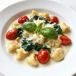 To make the One-Pot Creamy Tuscan Gnocchi, gather these simple ingredients: - 1 pound potato gnocchi - 2 tablespoons olive oil - 3 cloves garlic, minced - 1 cup cherry tomatoes, halved - 1 cup baby spinach - 1 cup heavy cream - 1 cup vegetable broth - 1 teaspoon dried basil - 1 teaspoon dried oregano - Salt and pepper to taste - &frac12; cup grated Parmesan cheese - Fresh basil leaves for garnish Each ingredient plays a key role in creating the rich and creamy flavor of this dish. The gnocchi brings a soft texture that complements the creamy sauce. Olive oil adds a nice depth. Garlic gives a fragrant kick. Cherry tomatoes add sweetness and color. Baby spinach offers a fresh touch. Heavy cream makes the sauce rich, while vegetable broth adds flavor. Dried herbs like basil and oregano enhance the taste. Finally, Parmesan cheese brings a savory finish. Don't forget the fresh basil leaves to garnish, adding a pop of color and aroma. {{ingredient_image_1}} First, grab a large pot. Heat 2 tablespoons of olive oil over medium heat. Once hot, add 3 cloves of minced garlic. Cook it for about 1 minute. The kitchen will smell great! Next, toss in 1 cup of halved cherry tomatoes. Cook these for 3-4 minutes. You want them to soften and burst with flavor. Now, stir in 1 cup of baby spinach. Cook until it wilts, which takes about 2 minutes. This adds a nice green color. After that, pour in 1 cup of heavy cream and 1 cup of vegetable broth. Add 1 teaspoon of dried basil, 1 teaspoon of dried oregano, and salt and pepper to taste. Mix everything well. Bring this mixture to a gentle simmer. Now, it's time to add 1 pound of potato gnocchi. Stir it well so the gnocchi get coated. Cook for about 5-7 minutes. You know the gnocchi are done when they float to the top and feel tender. Finally, stir in &frac12; cup of grated Parmesan cheese. This makes the dish creamy and rich! To make your One-Pot Creamy Tuscan Gnocchi even better, use spices wisely. I recommend adding a pinch of red pepper flakes for heat. A sprinkle of smoked paprika gives a nice depth. Fresh herbs can brighten your dish too. You can use fresh basil or even thyme. As for cheese, Parmesan is a classic choice. It melts well and adds creaminess. You can also try Pecorino Romano for a sharper taste. Mixing some cream cheese can give it extra richness. Want to add protein? Grilled chicken or shrimp works great in this dish. Just cook them before adding the gnocchi. You can also use cooked sausage for a hearty twist. For dietary needs, make this dish gluten-free. Use gluten-free gnocchi, and you're set. If you're dairy-free, try coconut cream instead of heavy cream. This keeps the dish creamy while being kind to your tummy. Pro Tips Use Fresh Ingredients: Fresh cherry tomatoes and spinach will enhance the flavor of this dish, making it more vibrant and delicious. Adjust the Creaminess: If you prefer a lighter version, you can substitute half of the heavy cream with more vegetable broth. Season to Taste: Always taste the sauce before serving and adjust the seasoning with salt and pepper as needed for the best flavor. Leftover Storage: This dish can be stored in the refrigerator for up to 3 days. Reheat gently on the stove with a splash of broth to loosen it up. {{image_2}} For a vegetarian twist, you can swap out heavy cream. Try using half-and-half or whole milk. If you want a lighter dish, coconut milk is a great choice. It adds a nice flavor too. When it comes to veggies, you can mix it up. Besides baby spinach, add zucchini or bell peppers for color and crunch. Mushrooms bring an earthy taste that many love. Don&rsquo;t forget to think about seasonal veggies. They can boost freshness and flavor. To go vegan, look for plant-based gnocchi. Many brands make these from sweet potatoes or other veggies. They taste just as good, and you won't miss the regular ones. For the cream, use a dairy-free option. Cashew cream is rich and creamy, while almond milk keeps it light. If you have a nut allergy, oat milk is a safe choice. It blends well into the sauce and gives a nice texture. These variations make the dish flexible. You can enjoy it in many ways, no matter your diet! To store your creamy Tuscan gnocchi, let it cool first. Then, place it in an airtight container. This method keeps it fresh in the fridge for up to three days. For longer storage, you can freeze it. Use a freezer-safe container or a heavy-duty freezer bag. Be sure to remove as much air as you can. Frozen gnocchi can stay good for about three months. When it comes to reheating, a stovetop is best. This method helps keep the texture nice. Add a splash of vegetable broth or cream to help it stay creamy. Stir often over low heat until it's hot. If you use a microwave, heat it in short bursts. Stir in between to prevent hot spots. Both methods work, but the stovetop keeps it closer to the original taste and feel. You should use potato gnocchi for this recipe. Potato gnocchi has a soft texture. It absorbs flavors well, making it perfect for creamy sauces. Look for fresh or frozen options at your store. Avoid gnocchi made from other ingredients, as they may not work as well. Yes, you can prepare this dish ahead. Cook the gnocchi and sauce, then store them separately. Keep them in airtight containers in the fridge. When you're ready to eat, just reheat and combine them. The creamy sauce will still taste great. Gnocchi cooks quickly. You know they are done when they float to the top. This usually takes about 5 to 7 minutes. If they are tender, they are ready to eat. Keep an eye on them while they cook for the best results. Absolutely! You can add any veggies you like. Bell peppers, zucchini, or mushrooms work well. Just chop them small and add them with the tomatoes. This will make the dish even more colorful and tasty. Yes, this dish is great for kids. The creamy sauce and soft gnocchi are kid-friendly. You can adjust spices to make it milder if needed. Kids often enjoy helping prepare this meal too. This dish pairs well with a simple salad or garlic bread. A fresh green salad adds crunch and brightness. Garlic bread complements the creamy sauce nicely and is a fun side. Yes, you can easily make this dish dairy-free. Use a plant-based cream instead of heavy cream. Nutritional yeast can replace Parmesan cheese for a cheesy flavor. Just ensure your gnocchi is dairy-free as well. This dish lasts about 3 to 4 days in the fridge. Store it in an airtight container to keep it fresh. If you have leftovers, enjoy them for lunch or dinner the next day! This blog post detailed a simple and delicious gnocchi dish. We covered key ingredients, step-by-step cooking instructions, and helpful tips. I showed how to enhance flavors and tailor the recipe to your needs. Feel free to explore variations for vegetarian or vegan diets. Don't forget to store leftovers safely for later enjoyment. With these insights, you will create a tasty meal that impresses. Enjoy cooking!