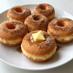 - 1 &frac12; cups all-purpose flour - &frac12; cup granulated sugar - 2 teaspoons baking powder - &frac12; teaspoon salt - 1 teaspoon ground cinnamon - 1 large egg - &frac12; cup milk - &frac14; cup unsalted butter, melted - 1 teaspoon vanilla extract - Cinnamon Sugar Coating Ingredients - &frac12; cup granulated sugar - 1 tablespoon ground cinnamon - 2 tablespoons unsalted butter, melted When making these cinnamon sugar baked donuts, it&rsquo;s key to gather all your ingredients first. This helps you work smoothly. Start with all-purpose flour. It forms the base of the donuts. Granulated sugar adds the right sweetness. Baking powder gives them a nice rise. Salt enhances all the flavors. Ground cinnamon, the star spice, brings warmth. Next, you&rsquo;ll need a large egg for richness. Milk adds moisture and softness. Unsalted butter, melted, adds flavor and helps with texture. Finally, for the cinnamon sugar coating, you&rsquo;ll mix more granulated sugar with ground cinnamon and melted butter. This coating makes every bite a sweet treat. Having everything ready will make your baking fun and easy! Remember, the right ingredients lead to soft and fluffy donuts. Enjoy the process! {{ingredient_image_1}} - Preheat the oven to 350&deg;F (175&deg;C). - Grease the donut pan with a little butter or non-stick spray. - In a large bowl, combine 1 &frac12; cups all-purpose flour, &frac12; cup granulated sugar, 2 teaspoons baking powder, &frac12; teaspoon salt, and 1 teaspoon ground cinnamon. - Whisk these ingredients until they blend well. - In another bowl, beat 1 large egg. - Add &frac12; cup milk, &frac14; cup melted unsalted butter, and 1 teaspoon vanilla extract to the egg. - Mix everything until smooth and creamy. - Pour the wet mix into the dry mix. - Stir gently until just combined. A few lumps are okay; do not over mix. - Use a piping bag or zip-top bag with a corner snipped off to fill each donut cavity about &frac34; full. - Place the filled donut pan in the oven. - Bake for 10-12 minutes. They are ready when golden and a toothpick comes out clean. - While the donuts cool, prepare the cinnamon sugar. - In a bowl, mix &frac12; cup granulated sugar and 1 tablespoon ground cinnamon. - Brush each warm donut with 2 tablespoons melted butter. - Roll or dip the donuts in the cinnamon sugar until fully coated. To make your donuts soft and fluffy, avoid overmixing the batter. When you mix the wet and dry ingredients, stop as soon as they come together. A few lumps are okay. This keeps the donuts light. Also, ensure your oven is at the right temperature. An oven thermometer helps to confirm this. Using a piping bag makes filling the donut pan easier. If you don't have one, a zip-top bag works too. Just snip off a corner to pipe the batter. Monitor your baking time closely. Donuts bake quickly, so check them at 10 minutes. They should be golden and firm. Serve your warm donuts with coffee or tea. They make a great pair! For a pretty touch, add a sprig of mint to your plate. This adds color and flavor. Enjoy your treats fresh for the best taste! Pro Tips Use Room Temperature Ingredients: Allow your egg and milk to reach room temperature before mixing. This helps create a smoother batter and contributes to a fluffier donut. Don&rsquo;t Overmix: When combining wet and dry ingredients, mix just until combined. Overmixing can lead to dense donuts, so keep it gentle! Experiment with Flavors: Feel free to add a pinch of nutmeg or a splash of almond extract to the batter for a unique flavor twist. Store Properly: Keep any leftover donuts in an airtight container at room temperature. They&rsquo;re best enjoyed fresh but can last for a day or two. {{image_2}} You can make these donuts even more fun by adding extra flavors. Consider adding chocolate chips to the batter. This adds a sweet and rich taste. You can also incorporate nuts for crunch. Walnuts or pecans work great here. Want something seasonal? Try adding pumpkin spice instead of cinnamon. This gives a warm, cozy flavor perfect for fall. If you want a different finish, consider a glaze. A simple vanilla glaze adds sweetness. Mix powdered sugar with milk and vanilla. For chocolate lovers, a chocolate glaze is great. Melt chocolate and mix it with cream. You can also use toppings like sprinkles for color. This makes the donuts look festive and fun. You can make these donuts a bit healthier too. Try using whole wheat flour instead of all-purpose flour. This adds fiber and nutrients. If you want to cut sugar, use substitutes like honey or maple syrup. For those who prefer vegan options, swap the egg for flaxseed meal. Use plant milk instead of regular milk too. These swaps keep the taste yummy while making them lighter. Keep your baked donuts in an airtight container. This helps keep them fresh. Store them at room temperature, away from sunlight. They stay good for about 2 days. After that, they may lose some of their softness. To keep your donuts fresh for longer, use the fridge. Place them in an airtight container. They can last up to one week this way. When you want to eat one, take it out and warm it. You can microwave it for about 10-15 seconds. This will help bring back some of the soft texture. Freezing is a great way to store baked donuts. Wrap each donut in plastic wrap tightly. Then place them in a freezer-safe bag. They can last for about 3 months in the freezer. When you want to enjoy them, take them out and let them thaw. You can leave them at room temperature. Or, if you want, warm them in the oven at 350&deg;F for about 5-7 minutes. This method keeps them soft and delicious! You can use a muffin tin instead. Just fill each muffin cup about halfway with batter. Bake as you would donuts. This makes round treats but not the classic donut shape. Use a knife to cut a hole in the center if you want. Yes, but keep in mind that almond flour is denser. You may need to adjust liquids. Start with a bit less almond flour to see how it works. This change can make a moister donut with a nice flavor. Baked donuts are lighter and fluffier. They use less oil and are often healthier. Fried donuts are richer, denser, and have a crispy outer layer. Both are tasty, but baked donuts are easier to make at home. Swap some flour for whole wheat flour. This adds fiber and nutrients. You can also reduce sugar or add applesauce for moisture. Adding nuts or fruits can boost the health factor too. Baked donuts stay fresh for about 2 days at room temperature. Store them in an airtight container. You can also refrigerate them for up to a week. For longer storage, freeze them for up to 3 months, then thaw when ready to eat. These baked donuts are easy and fun to make. We covered the best ingredients, step-by-step instructions, and helpful tips. You can change the flavor or make them healthier. Remember to store them right for the best taste. Enjoy serving these donuts warm with coffee. They will impress family and friends. Try out your favorite variations and have fun in the kitchen!