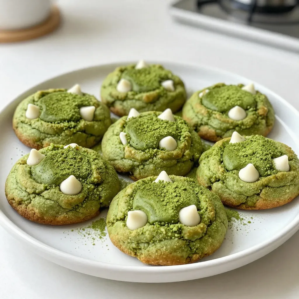 For these delightful cookies, gather the following ingredients: - 1 cup all-purpose flour - 1/2 cup matcha powder - 1/2 teaspoon baking soda - 1/4 teaspoon salt - 1/2 cup unsalted butter, softened - 1/2 cup brown sugar, packed - 1/4 cup granulated sugar - 1 large egg - 1 teaspoon vanilla extract - 1 cup white chocolate chips - Optional: 1/4 cup chopped macadamia nuts for added crunch The measurements are key to making these cookies perfect. Use 1 cup of flour for a good base. The matcha powder gives the cookies their green color and taste, so 1/2 cup is essential. The baking soda and salt, at 1/2 teaspoon and 1/4 teaspoon, help the cookies rise and taste balanced. For sweetness, use 1/2 cup of brown sugar and 1/4 cup of granulated sugar. One large egg binds everything together, while 1 teaspoon of vanilla adds flavor. Finally, 1 cup of white chocolate chips gives a sweet bite in every cookie. If you want to boost the flavor and texture, consider adding 1/4 cup of chopped macadamia nuts. They add a nice crunch and pair well with the creamy white chocolate. This small addition can make your cookies even more special. Enjoy exploring different flavors! {{ingredient_image_1}} To start, preheat your oven to 350°F (175°C). This step is key for a great bake. Line a baking sheet with parchment paper to prevent sticking. In a medium bowl, whisk together the flour, matcha powder, baking soda, and salt. This mix brings out the matcha’s unique taste. Set aside this bowl for now. In a large bowl, cream together the softened butter, brown sugar, and granulated sugar using an electric mixer. Mix until it looks light and fluffy. This step adds air to the dough, making it soft. Next, add the egg and vanilla extract to the butter mix. Beat until everything combines well. Now, gradually add the dry ingredients into the wet mix. Stir gently until just combined. It’s important not to overmix. Overmixing can make the cookies tough. Finally, fold in the white chocolate chips. If you want some crunch, add chopped macadamia nuts here. Using a cookie scoop or tablespoon, drop rounded dough onto your prepared baking sheet. Make sure to leave about 2 inches between each cookie. This space helps them bake evenly. Bake in the oven for 10-12 minutes. Look for lightly golden edges while the centers seem soft. After baking, allow the cookies to cool on the baking sheet for about 5 minutes. This helps them firm up a bit. Then, transfer them to a wire rack to cool completely. For a fun touch, arrange the cookies on a nice plate. Dust some extra matcha powder on top for color. Enjoy them with a warm cup of green tea for the perfect treat! To keep your cookies soft, use softened butter. This helps create a creamy mix. Do not overmix the dough. Mix until just combined for a tender bite. Bake until the edges are golden, but the centers look soft. This ensures they stay chewy. To get great matcha flavor, use high-quality matcha powder. Look for a vibrant green hue. Sift the matcha with the dry ingredients. This breaks up any clumps and ensures even flavor. If you want more matcha taste, add a little more powder, but don’t overdo it. Too much can make the cookies bitter. One big mistake is not measuring your ingredients correctly. Use a kitchen scale for accuracy. Another mistake is baking too long. Always set a timer and check the cookies early. Lastly, don’t skip the cooling step. Letting them cool on the rack helps maintain the right texture. Making these small changes will lead to delicious cookies every time. Pro Tips Use High-Quality Matcha: The flavor and color of your cookies will greatly depend on the quality of matcha used. Opt for culinary-grade matcha for the best results. Chill the Dough: For thicker cookies, chill the dough for 30 minutes before baking. This helps them maintain their shape and enhances the flavors. Experiment with Add-Ins: Feel free to customize your cookies by adding nuts, dried fruits, or even a sprinkle of sea salt on top for a sweet and salty combo. Store Properly: To keep your cookies fresh, store them in an airtight container at room temperature. They can also be frozen for up to 3 months. {{image_2}} You can make nut-free matcha white chocolate cookies easily. Just skip the macadamia nuts. This keeps the cookies safe for those with nut allergies. The white chocolate chips add creaminess. They balance the earthy taste of matcha. You still get a tasty treat without the nuts. To make a vegan version, swap the egg for a flax egg. Mix 1 tablespoon of flaxseed meal with 2.5 tablespoons of water. Let it sit for five minutes to thicken. Use coconut oil instead of butter. Replace white chocolate chips with dairy-free ones. This way, you enjoy matcha cookies without animal products. You can customize these cookies for different diets. For gluten-free, use a 1:1 gluten-free flour blend. If you want to cut sugar, use a sugar substitute like stevia. For a fun twist, add dried fruit or coconut flakes. These add flavor and texture. Feel free to experiment with different ingredients to suit your needs. To keep your Matcha White Chocolate Cookies fresh, store them in an airtight container. This helps lock in moisture and flavor. I recommend placing parchment paper between layers of cookies to prevent sticking. If you have extra cookies, you can also wrap them tightly in plastic wrap before placing them in the container. Freezing is a great way to save these cookies for later. First, let the cookies cool completely. Then, place them in a single layer on a baking sheet. Freeze them for about an hour until firm. Once frozen, transfer the cookies to a freezer-safe bag or container. This method keeps them fresh for up to three months. When you want to enjoy them, just thaw at room temperature. When stored properly at room temperature, these cookies last about a week. If you freeze them, they can last for three months. To enjoy the best flavor, eat them within the first month. The matcha flavor is strongest when the cookies are fresh. Matcha is a fine green tea powder. It comes from specially grown tea leaves. This powder gives cookies a unique, earthy flavor. It also adds a vibrant green color. Matcha is rich in antioxidants, which makes these cookies a bit healthier. The flavor of matcha blends well with white chocolate. This balance makes each bite tasty and special. Yes, you can use different types of chocolate. Dark chocolate or milk chocolate chips work well too. Each type will change the cookie's taste. Dark chocolate adds a rich flavor, while milk chocolate makes them sweeter. Feel free to mix and match to find your favorite. You can even use chunks of chocolate for a fun twist. To make chewy cookies, focus on the butter and sugar. Use softened butter for a soft texture. Brown sugar helps keep the cookies moist and chewy. Don’t bake them too long; pull them out when the edges are golden. Let them cool on the sheet for a few minutes. This keeps the centers soft and chewy. If you want more chewiness, try adding an extra egg yolk. We’ve explored the key ingredients, measurements, and optional items that boost flavor. You learned the step-by-step process from making the dough to cooling your cookies. I shared tips for soft cookies and flavor depth. We also discussed variations for dietary needs and how to store your treats well. These insights can help you bake tastier matcha white chocolate cookies. Enjoy the process and share your creations with others!