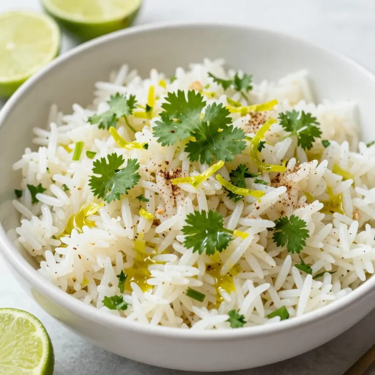 - 1 cup long-grain white rice - 2 cups vegetable broth or water - 1 tablespoon olive oil - 1 lime, zested and juiced - 1/2 cup fresh cilantro, chopped - 1 clove garlic, minced - 1/2 teaspoon cumin - Salt, to taste - Pepper, to taste - Medium saucepan - Measuring cups and spoons - Fork for fluffing To make cilantro lime rice, you need simple ingredients. First, the long-grain white rice acts as the base. Use two cups of vegetable broth or water to cook it. Olive oil adds richness. The lime zest and juice give it a bright flavor. Finally, fresh cilantro adds a burst of freshness. For seasonings, minced garlic adds depth. Cumin gives it a warm touch. Salt and pepper enhance all the flavors. You will need a medium saucepan to cook the rice. Measuring cups and spoons help ensure accuracy. A fork is key for fluffing the rice at the end. Using the right tools makes the process smoother and more fun. This dish is easy to prepare, and it pairs well with many meals. Enjoy making it! {{ingredient_image_1}} - Rinse the rice: Start by rinsing 1 cup of long-grain white rice in cold water. Keep rinsing until the water runs clear. This step removes excess starch and helps the rice cook fluffy. - Sauté garlic in olive oil: In a medium saucepan, heat 1 tablespoon of olive oil over medium heat. Add 1 clove of minced garlic and sauté for about 1 minute. You want it fragrant but not browned. - Toast the rice: Add the rinsed rice to the saucepan. Stir well to coat it in the garlic oil. Cook for 2-3 minutes, stirring often. This toasts the rice and adds flavor. - Add broth and simmer: Pour in 2 cups of vegetable broth (or water) and bring it to a boil. Once boiling, reduce the heat to low. Cover the saucepan and let it simmer for 15-20 minutes. The rice should absorb all the liquid and become tender. - Let the rice rest: After cooking, take the saucepan off the heat. Let it sit covered for 5 minutes. This resting time helps the rice become even fluffier. - Fluff and mix in cilantro and lime: Use a fork to fluff the rice gently. Stir in the zest and juice of 1 lime, along with 1/2 cup of chopped fresh cilantro, and 1/2 teaspoon of cumin. Add salt and pepper to taste. Mix everything until well combined. To make fluffy cilantro lime rice, start by rinsing the rice. Rinsing helps remove excess starch. This step keeps the rice from becoming sticky. Rinse the rice until the water runs clear. Next, toast the rice in olive oil and garlic. This adds flavor and helps the grains stay separate. Cook it for 2-3 minutes before adding liquid. You can add more herbs or spices for extra flavor. Try adding fresh parsley or chopped green onions. A pinch of chili powder can add warmth. For garnishes, consider diced avocado or sliced radishes. They add color and contrast. You can cook cilantro lime rice on the stovetop or in a rice cooker. A rice cooker is easy and keeps the rice warm. Follow the same steps but adjust the water ratio based on your cooker. Different rice types need different water amounts. For brown rice, use more water and extend the cooking time. Check your rice for doneness and adjust as needed. Pro Tips Rinse the Rice: Always rinse the rice before cooking to remove excess starch, which can make the rice gummy. Toast the Rice: Lightly toasting the rice in olive oil and garlic adds a depth of flavor that enhances the dish. Let it Steam: After cooking, allow the rice to sit covered for a few minutes to finish steaming and improve texture. Fresh Ingredients: Use fresh lime and cilantro for the best flavor—dried herbs won’t provide the same vibrant taste. {{image_2}} You can switch up the rice in this recipe. Brown rice works well. It adds a nutty flavor and more fiber. You will need to cook it longer, about 40-50 minutes. Quinoa is another good choice. It cooks faster and adds protein. Rinse it well before cooking to remove its bitter coating. Want to spice it up? Add some jalapeños to the mix. They bring heat that pairs great with lime. You can chop them finely and sauté them with the garlic. If you like other citrus flavors, try using lemon or orange zest. These will give a unique twist to your rice. Cilantro lime rice pairs perfectly with tacos. The fresh flavors complement the spices in the tacos. You can also use it as a base for a bowl. Top it with grilled veggies, beans, or your favorite protein. This makes a great meal that is easy to customize. To keep your cilantro lime rice fresh, store it in an airtight container. This helps prevent moisture loss and keeps flavors intact. You can put it in the fridge for about 3 to 5 days. Make sure it cools down before sealing it. This way, it won’t steam and get soggy. You can freeze cilantro lime rice for longer storage. Spread it out on a baking sheet in a thin layer. This helps it freeze evenly and quickly. Once frozen, transfer it to a freezer bag. Squeeze out the air to prevent freezer burn. It can last up to 3 months in the freezer. To reheat, microwave it straight from the freezer. Add a splash of water to keep it moist. Heat in short bursts, stirring often, until warm. Cilantro lime rice is versatile and fun to use in new dishes. You can mix it into salads for added flavor. It works well in wraps with your favorite proteins and veggies. Try adding it to burritos for extra zest. You can even use it as a base for grain bowls topped with beans, avocado, or grilled chicken. You can use water as a substitute for vegetable broth. It works well but may lack some flavor. If you want more taste, try using chicken broth. You can also use low-sodium broth for a healthier option. For a richer flavor, add a bit of soy sauce or a splash of lemon juice. Yes, you can use dry cilantro. However, fresh cilantro gives a better taste. If you must use dry cilantro, use less. About one tablespoon of dry cilantro is equal to one-quarter cup of fresh. Remember, dried herbs are stronger, so adjust based on your preference. To make cilantro lime rice spicy, add chopped jalapeños or serrano peppers. Use one or two, depending on your heat level. You can also sprinkle in some chili powder or cayenne pepper for extra kick. - Additional spicy ingredients: - Fresh chopped chili peppers - Chili powder - Cayenne pepper - Recommended heat levels: - Mild: 1 jalapeño - Medium: 2 jalapeños or 1 teaspoon chili powder - Hot: 1 serrano pepper or 1/2 teaspoon cayenne pepper Cilantro lime rice is simple to make and adds great flavor to meals. You learned the key ingredients, cooking steps, and clever tips for perfect rice. Remember to rinse the rice for fluffiness and try different grains for variety. Get creative with flavor and pair it with your favorite dishes. Whether for tacos or wraps, this rice can enhance any meal. Enjoy your cooking and the tasty meals to come!
