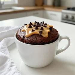 To make the perfect Chocolate Peanut Butter Mug Cake, you need these key ingredients: - 4 tablespoons all-purpose flour - 4 tablespoons granulated sugar - 2 tablespoons unsweetened cocoa powder - 1/8 teaspoon baking powder - 1/8 teaspoon salt - 3 tablespoons milk (any kind) - 2 tablespoons peanut butter - 1 tablespoon vegetable oil - 1/4 teaspoon vanilla extract These ingredients work together to create a rich, moist cake right in your mug. You can make this mug cake even better by adding: - Chocolate chips for extra chocolatey goodness - A sprinkle of sea salt for a sweet-salty mix - A dollop of whipped cream for a creamy finish These optional ingredients can elevate your dessert and make it more fun. If you don't have some ingredients, here are easy swaps: - Use whole wheat flour instead of all-purpose flour for added fiber. - Swap granulated sugar with brown sugar for a deeper flavor. - You can use any nut butter instead of peanut butter, like almond or cashew. - If you want a dairy-free option, try almond milk or coconut milk. These substitutions allow you to customize the cake while keeping it delicious. {{ingredient_image_1}} First, grab a large microwave-safe mug. It should hold about 12 ounces. Add the dry ingredients: - 4 tablespoons all-purpose flour - 4 tablespoons granulated sugar - 2 tablespoons unsweetened cocoa powder - 1/8 teaspoon baking powder - 1/8 teaspoon salt Mix these ingredients well with a fork. Make sure there are no lumps. This step sets the base for your cake. Next, add the wet ingredients to your dry mix: - 3 tablespoons milk (any kind) - 2 tablespoons peanut butter - 1 tablespoon vegetable oil - 1/4 teaspoon vanilla extract Stir everything until it forms a smooth batter. You want it creamy and lump-free. If you like chocolate chips, add a few now. They will melt and make your cake even richer. Now comes the fun part. Place your mug in the microwave. Cook it on high for 40 to 60 seconds. Start checking it at 40 seconds. The cake should be set but still moist in the center. Cooking times can change based on your microwave's power. You might need to adjust the time a bit. Carefully take the mug out of the microwave. It will be hot! Let it cool for one minute. Now, you can dig in. If you want a special touch, top it with whipped cream or a drizzle of melted peanut butter. Enjoy your quick and tasty dessert! To get the best texture in your mug cake, mix your dry and wet ingredients well. Make sure there are no lumps. A smooth batter leads to a fluffier cake. Use a microwave-safe mug that holds at least 12 ounces. This size gives the cake space to rise. When microwaving, check at 40 seconds. The cake should look set but still soft in the center. If it cooks too long, it can become tough. One common mistake is overmixing the batter. This can make the cake dense. Also, don't skip the baking powder; it helps the cake rise. Be careful not to overcook it; every microwave varies. Start with 40 seconds, then check. If your mug is too small, the batter might overflow. Always choose a large enough mug to prevent spills. You can change up the flavors easily. Try adding vanilla extract or almond extract for a twist. If you love chocolate, mix in some chocolate chips. You can also use different nut butters, like almond or cashew. To make it healthier, swap out sugar for a sweetener. You can also replace regular flour with almond or oat flour for a gluten-free option. The fun part is making it your own! Pro Tips Use a Larger Mug: Opt for a mug that holds at least 12 oz to prevent overflow during microwaving. Check Your Microwave: Microwaves vary in power; start with 40 seconds and add time if necessary for a perfectly set center. Experiment with Toppings: Enhance your mug cake with various toppings like whipped cream, melted chocolate, or crushed nuts for added flavor. Let It Cool: Allow the mug cake to cool for a minute before eating; this helps the texture firm up and makes it easier to enjoy. {{image_2}} You can change the flavor of your mug cake easily. Try using vanilla extract instead of the regular one. This gives a sweet, warm taste. Almond extract adds a nutty twist that pairs well with chocolate. You can also add a bit of almond flour for a fun texture. Toppings can take your mug cake to the next level. A scoop of ice cream on top makes it a treat. You can add whipped cream for a light touch. Drizzling melted chocolate or extra peanut butter adds richness. You might also try adding nuts or berries for extra flavor and crunch. You can make this cake fit many diets. Use almond flour or coconut flour instead of regular flour for a gluten-free option. For dairy-free, try almond milk or oat milk instead of regular milk. Look for dairy-free chocolate chips if you want to add chocolate. These swaps keep the taste great while fitting your needs. If you have leftover chocolate peanut butter mug cake, store it in an airtight container. This keeps the cake fresh and moist. Allow the cake to cool completely before sealing it. You can keep it at room temperature for one day. If you want it to last longer, place it in the fridge for up to three days. To reheat, use the microwave for about 10 to 15 seconds. This warms it up without drying it out. If it feels too cold, add a few more seconds. You can also add a tiny splash of milk while reheating. This adds moisture and keeps the cake soft. The ingredients in this mug cake vary in shelf life. All-purpose flour can last for one year if stored properly. Granulated sugar has an indefinite shelf life when kept dry. Cocoa powder can last up to two years. Peanut butter usually stays fresh for six months after opening, especially if you store it in the fridge. Always check for any signs of spoilage before using. The cooking time for this mug cake varies. Most microwaves cook in 40 to 60 seconds. Lower wattage microwaves may need more time. Higher wattage microwaves might cook it faster. Always start checking at 40 seconds. The cake should be firm but soft in the center. If it's too wet, give it another 10 seconds. You can mix the dry ingredients ahead of time. Just store them in a sealed container. When you're ready to eat, add the wet ingredients and microwave. I don't recommend making the whole cake in advance. It tastes best when fresh and warm. To make a larger batch, use a bigger bowl instead of a mug. Multiply each ingredient by the number of servings you want. For example, double the ingredients for two cakes. Mix everything in the bowl, then divide it into mugs. Microwave each mug separately. This keeps the texture perfect for each serving. You now have all the tools to make a fantastic mug cake. We covered key ingredients, helpful steps, and great tips for the best results. Remember, little changes can boost flavor. Don&rsquo;t forget to store any extras right to keep them fresh. Try different flavors and toppings to find your favorite. This treat is easy to make, so enjoy experimenting. Have fun baking, and impress yourself with your tasty mug cake creations!