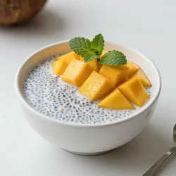 - 1 cup coconut milk (canned or carton) - 1/4 cup chia seeds - 2 tablespoons maple syrup (or honey) - 1 ripe mango, diced - 1/2 teaspoon vanilla extract - A pinch of salt - Fresh mint leaves for garnish (optional) Coconut milk is creamy and rich in good fats. It helps keep your heart healthy. Chia seeds are tiny but mighty. They give you fiber, protein, and omega-3s. Maple syrup or honey adds sweetness but also has minerals and vitamins. Mango is not just sweet; it&rsquo;s full of vitamins A and C. Vanilla extract gives a lovely aroma and can boost mood. A pinch of salt enhances all these flavors, making each bite tasty. Fresh mint adds a pop of color and freshness, too. If you don&rsquo;t have coconut milk, almond or oat milk works well. For chia seeds, try flax seeds, but note they act a bit differently. If you want less sugar, use stevia or agave syrup. You can swap mango for another fruit like berries or peaches. Don&rsquo;t have vanilla extract? A dash of almond extract can add a nice twist. {{ingredient_image_1}} Start by grabbing a mixing bowl. Pour in 1 cup of coconut milk. Next, add 1/4 cup of chia seeds. Then, mix in 2 tablespoons of maple syrup and 1/2 teaspoon of vanilla extract. Don't forget a pinch of salt! Whisk all the ingredients together. Make sure the chia seeds spread evenly in the mix. Let your mixture sit for 10 minutes. This helps the chia seeds soak up the liquid. After that, whisk it again. This prevents the seeds from clumping together. Now, cover your bowl with plastic wrap. You can also use individual jars if you prefer. Place the bowl or jars in the fridge. Let it chill for at least 2 to 4 hours. For the best results, let it sit overnight. This makes the pudding thick and creamy. Once your pudding is ready, take it out of the fridge. If it seems too thick, stir in a bit more coconut milk. Now, it's time to serve! Layer the pudding in cups or bowls. Start with a layer of chia pudding, then add diced mango. Repeat these layers until you use all your ingredients. For a lovely touch, top with extra mango and fresh mint leaves. This adds color and flavor! Enjoy your healthy treat! To get the best texture for your pudding, use the right amount of chia seeds. I find that 1/4 cup works well. This amount gives a creamy feel. After mixing, let it sit for 10 minutes, then whisk again. This step stops clumps from forming. If it gets too thick, just stir in a bit more coconut milk. You want it smooth, not too runny or too thick. For more flavor, consider adding a pinch of cinnamon or nutmeg. These spices add warmth to the dish. You can also switch maple syrup for honey if you prefer. When serving, layer the pudding with fresh diced mango. This adds sweetness and a nice crunch. Fresh mint leaves make a lovely garnish, too. They add color and a refreshing taste. One common mistake is not whisking well enough after the chia seeds are added. Always ensure they mix well with the liquid. Another mistake is not letting it set long enough. Chia seeds need time to swell and create that pudding texture. Lastly, avoid using too much sweetener. A little goes a long way, and you want to keep a nice balance with the coconut and mango flavors. Pro Tips Use Ripe Mangoes: Choose mangoes that are slightly soft to the touch and have a sweet aroma. This ensures a deliciously sweet and juicy layer in your pudding. Chill Overnight: For the best texture, let the chia pudding sit overnight in the refrigerator. This allows the chia seeds to fully absorb the liquid and create a creamy consistency. Adjust Sweetness: Feel free to adjust the sweetness to your liking. Start with less maple syrup or honey and add more gradually to suit your taste. Add Texture: Consider adding toppings like toasted coconut flakes or nuts to enhance the texture and flavor of your pudding. {{image_2}} You can switch out the mango for other fruits. Try using berries, pineapple, or kiwi. Each fruit brings its own taste and look. Berries add a nice tartness, while pineapple gives a tropical twist. You can even mix different fruits for a fun flavor burst! To make this dish vegan, use maple syrup instead of honey. You can also skip the sweetener if you prefer. The coconut milk adds enough flavor and creaminess. For a sugar-free version, try a sugar substitute like stevia. It keeps the pudding nice and sweet without the extra sugar. Serving can be fun with this pudding. Use clear cups to show the layers. You can create a parfait by adding granola for crunch. Other fun ideas include layering with yogurt or using coconut flakes on top. Garnish with mint leaves for a fresh touch. The way you serve can make this treat even more special! Store your coconut mango chia pudding in the refrigerator. Use airtight containers or jars. This keeps the pudding fresh and tasty. Make sure to cover it well. If you used individual jars, just keep the lids on. Your chia pudding stays good for about 5 days in the fridge. After that, the flavor and texture may change. To check freshness, look for any signs of spoilage. If it smells sour or looks odd, throw it out. Always taste a small spoonful to be sure. You can freeze coconut mango chia pudding too! Just pour it into freezer-safe containers. Leave some space at the top for expansion. It will keep well for up to 3 months. When you want to eat it, thaw it in the fridge overnight. Stir well before serving to bring back its creamy texture. You can keep chia pudding in the fridge for up to five days. Make sure it stays in a sealed container. The flavors will blend as it sits, making it even tastier. Yes, you can use almond, soy, or oat milk instead of coconut milk. Each milk brings its own unique flavor. If you want a creamier texture, full-fat options work best. Absolutely! Chia pudding is packed with fiber, protein, and healthy fats. It keeps you full and satisfied. This makes it a great choice for breakfast or a snack. You can add spices like cinnamon or nutmeg for warmth. Fresh lime juice gives a zesty kick. You can also mix in other fruits, like berries, for added color and taste. In this post, we explored the key ingredients for coconut mango chia pudding and their benefits. We walked through the simple steps to make it, from mixing ingredients to serving ideas. I shared tips for perfecting the pudding&rsquo;s texture and avoiding common mistakes. We also discussed fun variations and how to store your pudding properly. This dessert is easy, healthy, and delicious. You can enjoy it in countless ways. Try new flavors and make it your own!