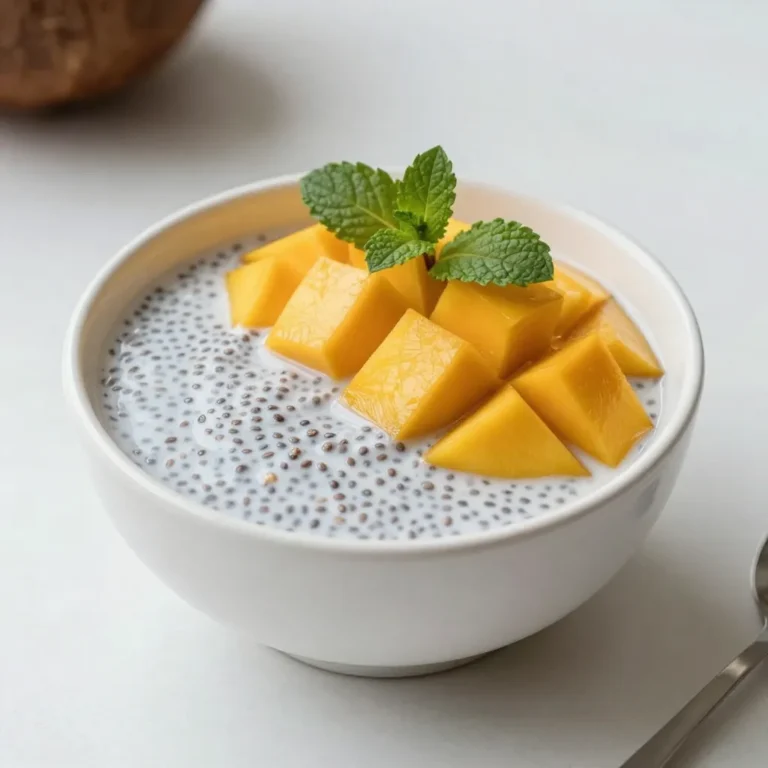 - 1 cup coconut milk (canned or carton) - 1/4 cup chia seeds - 2 tablespoons maple syrup (or honey) - 1 ripe mango, diced - 1/2 teaspoon vanilla extract - A pinch of salt - Fresh mint leaves for garnish (optional) Coconut milk is creamy and rich in good fats. It helps keep your heart healthy. Chia seeds are tiny but mighty. They give you fiber, protein, and omega-3s. Maple syrup or honey adds sweetness but also has minerals and vitamins. Mango is not just sweet; it’s full of vitamins A and C. Vanilla extract gives a lovely aroma and can boost mood. A pinch of salt enhances all these flavors, making each bite tasty. Fresh mint adds a pop of color and freshness, too. If you don’t have coconut milk, almond or oat milk works well. For chia seeds, try flax seeds, but note they act a bit differently. If you want less sugar, use stevia or agave syrup. You can swap mango for another fruit like berries or peaches. Don’t have vanilla extract? A dash of almond extract can add a nice twist. {{ingredient_image_1}} Start by grabbing a mixing bowl. Pour in 1 cup of coconut milk. Next, add 1/4 cup of chia seeds. Then, mix in 2 tablespoons of maple syrup and 1/2 teaspoon of vanilla extract. Don't forget a pinch of salt! Whisk all the ingredients together. Make sure the chia seeds spread evenly in the mix. Let your mixture sit for 10 minutes. This helps the chia seeds soak up the liquid. After that, whisk it again. This prevents the seeds from clumping together. Now, cover your bowl with plastic wrap. You can also use individual jars if you prefer. Place the bowl or jars in the fridge. Let it chill for at least 2 to 4 hours. For the best results, let it sit overnight. This makes the pudding thick and creamy. Once your pudding is ready, take it out of the fridge. If it seems too thick, stir in a bit more coconut milk. Now, it's time to serve! Layer the pudding in cups or bowls. Start with a layer of chia pudding, then add diced mango. Repeat these layers until you use all your ingredients. For a lovely touch, top with extra mango and fresh mint leaves. This adds color and flavor! Enjoy your healthy treat! To get the best texture for your pudding, use the right amount of chia seeds. I find that 1/4 cup works well. This amount gives a creamy feel. After mixing, let it sit for 10 minutes, then whisk again. This step stops clumps from forming. If it gets too thick, just stir in a bit more coconut milk. You want it smooth, not too runny or too thick. For more flavor, consider adding a pinch of cinnamon or nutmeg. These spices add warmth to the dish. You can also switch maple syrup for honey if you prefer. When serving, layer the pudding with fresh diced mango. This adds sweetness and a nice crunch. Fresh mint leaves make a lovely garnish, too. They add color and a refreshing taste. One common mistake is not whisking well enough after the chia seeds are added. Always ensure they mix well with the liquid. Another mistake is not letting it set long enough. Chia seeds need time to swell and create that pudding texture. Lastly, avoid using too much sweetener. A little goes a long way, and you want to keep a nice balance with the coconut and mango flavors. Pro Tips Use Ripe Mangoes: Choose mangoes that are slightly soft to the touch and have a sweet aroma. This ensures a deliciously sweet and juicy layer in your pudding. Chill Overnight: For the best texture, let the chia pudding sit overnight in the refrigerator. This allows the chia seeds to fully absorb the liquid and create a creamy consistency. Adjust Sweetness: Feel free to adjust the sweetness to your liking. Start with less maple syrup or honey and add more gradually to suit your taste. Add Texture: Consider adding toppings like toasted coconut flakes or nuts to enhance the texture and flavor of your pudding. {{image_2}} You can switch out the mango for other fruits. Try using berries, pineapple, or kiwi. Each fruit brings its own taste and look. Berries add a nice tartness, while pineapple gives a tropical twist. You can even mix different fruits for a fun flavor burst! To make this dish vegan, use maple syrup instead of honey. You can also skip the sweetener if you prefer. The coconut milk adds enough flavor and creaminess. For a sugar-free version, try a sugar substitute like stevia. It keeps the pudding nice and sweet without the extra sugar. Serving can be fun with this pudding. Use clear cups to show the layers. You can create a parfait by adding granola for crunch. Other fun ideas include layering with yogurt or using coconut flakes on top. Garnish with mint leaves for a fresh touch. The way you serve can make this treat even more special! Store your coconut mango chia pudding in the refrigerator. Use airtight containers or jars. This keeps the pudding fresh and tasty. Make sure to cover it well. If you used individual jars, just keep the lids on. Your chia pudding stays good for about 5 days in the fridge. After that, the flavor and texture may change. To check freshness, look for any signs of spoilage. If it smells sour or looks odd, throw it out. Always taste a small spoonful to be sure. You can freeze coconut mango chia pudding too! Just pour it into freezer-safe containers. Leave some space at the top for expansion. It will keep well for up to 3 months. When you want to eat it, thaw it in the fridge overnight. Stir well before serving to bring back its creamy texture. You can keep chia pudding in the fridge for up to five days. Make sure it stays in a sealed container. The flavors will blend as it sits, making it even tastier. Yes, you can use almond, soy, or oat milk instead of coconut milk. Each milk brings its own unique flavor. If you want a creamier texture, full-fat options work best. Absolutely! Chia pudding is packed with fiber, protein, and healthy fats. It keeps you full and satisfied. This makes it a great choice for breakfast or a snack. You can add spices like cinnamon or nutmeg for warmth. Fresh lime juice gives a zesty kick. You can also mix in other fruits, like berries, for added color and taste. In this post, we explored the key ingredients for coconut mango chia pudding and their benefits. We walked through the simple steps to make it, from mixing ingredients to serving ideas. I shared tips for perfecting the pudding’s texture and avoiding common mistakes. We also discussed fun variations and how to store your pudding properly. This dessert is easy, healthy, and delicious. You can enjoy it in countless ways. Try new flavors and make it your own!