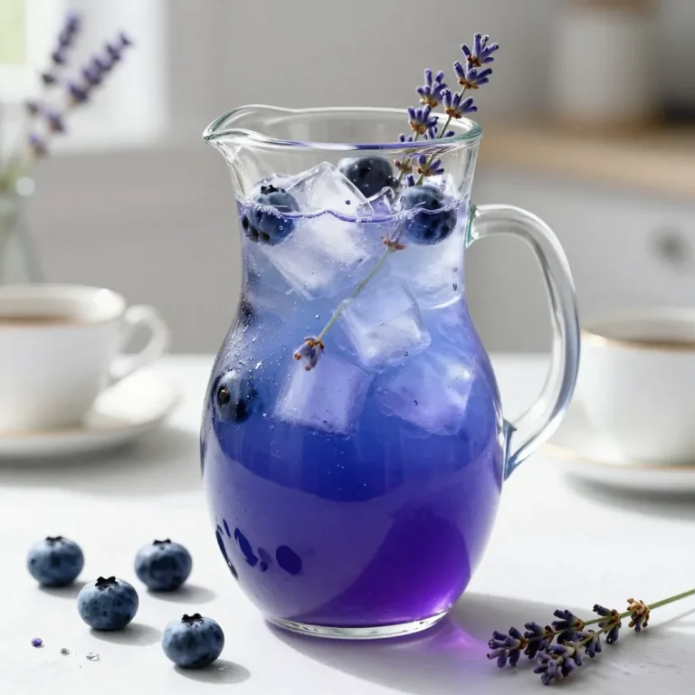 You need 1 cup of fresh blueberries for this drink. They give a rich color and a sweet flavor. Blueberries also add healthy antioxidants to your lemonade. You can blend them until smooth for the best taste. If you prefer, you can strain them to remove seeds and skins. You will use 1 tablespoon of dried culinary lavender. This lavender adds a unique floral note to your drink. Make sure you use culinary lavender, as other types may not be safe to eat. It is best to steep the lavender in hot water to get the full flavor. For the tangy taste, use 1 cup of fresh lemon juice. This is about 4 to 6 lemons. You can adjust the sweetness with 3/4 cup of honey or agave syrup. This step is important to balance the tartness of the lemons. Taste and change the amount of sweetener as you like. You will need 1 cup of water for the lavender infusion and 4 cups of cold water to dilute the lemonade. The water helps to mix all the flavors together. Finally, ice cubes will chill your drink and keep it refreshing. Use as many as you like when serving. {{ingredient_image_1}} Start by boiling 1 cup of water in a small saucepan. Remove it from heat once it boils. Add 1 tablespoon of dried culinary lavender to the hot water. Let it steep for 15 minutes. This step makes a fragrant lavender infusion. After steeping, strain the mixture to remove the lavender flowers. Set the infusion aside to cool. While the lavender steeps, grab 1 cup of fresh blueberries. Place them in a blender. Blend them until smooth. If you prefer a smoother drink, strain the puree through a fine mesh sieve. This removes the skins and seeds, leaving only the delicious blueberry juice. In a large pitcher, mix the cooled lavender infusion with 1 cup of fresh lemon juice. Squeeze about 4 to 6 lemons to get enough juice. Next, add 3/4 cup of honey or agave syrup. Stir well to combine these ingredients. Then, pour in the blueberry puree. Mix everything thoroughly until it is nicely blended. Now, pour in 4 cups of cold water to dilute the lemonade. This helps balance the flavors. Taste the mixture and see if it’s sweet enough. You can add more honey for sweetness or more lemon juice for tartness. Adjust to your liking for the best flavor. Refrigerate the lemonade for at least 1 hour. This step is key for a refreshing drink. When you’re ready to serve, fill glasses with ice cubes. Pour the blueberry lavender lemonade over the ice. For a beautiful touch, garnish with fresh blueberries and a sprig of lavender. Enjoy your refreshing summer drink! When picking lavender, always choose dried culinary lavender. Look for brands that say "culinary" on the label. This type has a sweet flavor that pairs well with lemonade. Avoid lavender from garden shops, as it may have chemicals. The right lavender makes your drink taste great. Sweetness is key to a tasty lemonade. Start with 3/4 cup of honey or agave syrup. After mixing, taste the drink. If it’s too tart, add more sweetener. If it’s too sweet, add more lemon juice. This way, you can make it just right for your taste. Serve your blueberry lavender lemonade chilled. Fill glasses with ice cubes first. Pour the lemonade over the ice. For a nice touch, garnish with fresh blueberries and a sprig of lavender. This not only looks pretty but adds extra flavor too. Enjoy your refreshing drink! Pro Tips Fresh Ingredients Matter: Always use fresh blueberries and lemons for the best flavor. The quality of your ingredients will significantly impact the taste of your lemonade. Sweetness Adjustment: Feel free to adjust the amount of honey or agave syrup based on your taste preference. Start with less and add more gradually for control over sweetness. Lavender Quality: Make sure to use culinary-grade lavender to ensure safety and flavor. Non-culinary lavender may contain harmful chemicals or not taste good. Presentation Counts: Garnish with fresh blueberries and a sprig of lavender for an appealing presentation. A beautiful drink enhances the overall enjoyment! {{image_2}} You can make this drink even better by adding other fruits. Try raspberries or strawberries for a nice twist. Simply blend them with the blueberries. This mix gives your lemonade a fun flavor. You can also add peach or mango chunks for a tropical vibe. Just remember to adjust the sweetness based on the fruit's taste. You can change the sweetener to suit your taste. If you want a lower-calorie option, use stevia or monk fruit. These sweeteners blend well and keep the drink light. Maple syrup is another tasty option. It adds a unique flavor. Just add it slowly and taste as you go. For a bubbly treat, use sparkling water instead of regular water. This gives your lemonade a fun fizz. You can also add some soda for extra sweetness. This version is perfect for parties or hot days. Just mix the sparkling water in right before serving to keep the bubbles. To keep your blueberry lavender lemonade fresh, store it in the fridge. Use a clean glass jar or pitcher. Make sure it has a lid or cover it with plastic wrap. This helps keep out odors and keeps the drink fresh. Your lemonade will stay good for about 3 to 5 days in the fridge. After that, it might lose flavor or freshness. Always check for any off smells or changes in color before drinking. If it looks or smells strange, it’s best to throw it away. You can freeze blueberry lavender lemonade for later use. Pour the lemonade into ice cube trays or freezer-safe containers. This way, you can enjoy a cool drink anytime. Just remember to leave some space in the container. Liquid expands when it freezes. When ready to use, thaw the lemonade in the fridge for a few hours or overnight. Yes, you can use frozen blueberries. They will still give great flavor. Just blend them like fresh ones. You might not need to strain them, as they break down easily. Frozen blueberries are also handy when fresh ones aren't in season. Yes, culinary lavender is safe to eat. It adds a lovely floral taste. Make sure to use culinary-grade lavender. This type is meant for cooking and baking. Other types of lavender may not be safe. Always check labels to ensure quality. To make fewer servings, simply cut the ingredients in half. If the original recipe serves 6-8, use half the blueberries and lemon juice. For example, use 1/2 cup blueberries and 1/2 cup lemon juice. This keeps the drink's flavor just right. Yes, you can skip honey or agave syrup. Try using other sweeteners like maple syrup or stevia. You can also make it unsweetened if you prefer. Just be sure to adjust the lemon juice for balance. This blog post covered how to make a refreshing blueberry lavender lemonade. We discussed using fresh blueberries and culinary lavender for flavor. We also went through easy steps to make this drink, from infusing the lavender to blending the ingredients. Remember, you can tweak it with different fruits or sweeteners. Store leftovers properly for later enjoyment. I hope you feel inspired to try this unique drink; it’s simple and fun to make! Enjoy your fresh lemonade on a warm day!