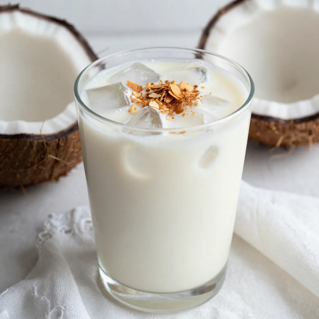 To make creamy coconut horchata, you need these simple ingredients: - 1 cup long-grain white rice - 4 cups water - 1 cup coconut milk - 1/2 cup sweetened condensed milk - 1 teaspoon vanilla extract - 1/2 teaspoon ground cinnamon - Ice cubes, for serving - Toasted coconut flakes, for garnish You can add these optional ingredients to make your horchata unique: - A pinch of sea salt for balance - A splash of coconut extract for extra coconut flavor - A dash of nutmeg for warmth Accurate measuring helps create the best flavor. Here are some tips: - Use a dry measuring cup for the rice. - For liquids, use a liquid measuring cup. - When measuring condensed milk, use a sticky spatula to scrape it out. - Level off dry ingredients with a straight edge for precision. These tips ensure your creamy coconut horchata shines. Enjoy making this refreshing drink! {{ingredient_image_1}} First, rinse the rice under cold water. This step is key. You want the water to run clear. Rinsing helps remove extra starch. This keeps your drink smooth. Use a fine mesh sieve or bowl for this. It takes just a few minutes. Next, place the rinsed rice in a blender. Add 2 cups of water to the blender. Blend on high for about 1 to 2 minutes. You want the rice to be finely ground. This step helps release the rice's flavor. Make sure there are no large pieces left. Now, strain the rice mixture into a large pitcher. Use a fine mesh sieve or cheesecloth. Discard the solid rice left in the sieve. Add the remaining 2 cups of water, coconut milk, sweetened condensed milk, vanilla extract, and ground cinnamon to the pitcher. Stir everything well. It should blend nicely. Taste your horchata and adjust the sweetness if needed. Add more condensed milk for extra sweetness. Refrigerate for at least 2 hours. This chill time makes a big difference. Serve over ice cubes in tall glasses. Top with toasted coconut flakes for a lovely look. Enjoy your creamy coconut horchata! To make your horchata just right, start with the sweetened condensed milk. This adds a rich, sweet flavor. If you want it sweeter, add more condensed milk. You can also sprinkle in extra cinnamon. This will enhance the taste and aroma. Taste it as you mix. This way, you can find your favorite level of sweetness and spice. Chilling your horchata is key for a refreshing drink. After mixing, place it in the fridge for at least two hours. This allows the flavors to blend. For quicker chilling, pour it into smaller containers. They cool down faster. Serve it over ice to keep it cold longer. Always use fresh ice cubes for the best taste. Serve your horchata in tall glasses. This makes it look fancy. Top each glass with toasted coconut flakes. This adds a crunchy texture. If you want a visual pop, add a sprinkle of cinnamon on top. You can also add a slice of lime for a zesty twist. Enjoy this drink with friends or family on a hot day. It’s perfect for summer! Pro Tips Rinsing the Rice: Rinse the rice thoroughly to eliminate excess starch, which can make the horchata too thick. Blending Technique: Blend the rice and water until finely ground, ensuring a smooth and creamy texture for your horchata. Chill Time: Allow the horchata to chill for at least 2 hours; this helps the flavors meld beautifully and enhances the taste. Garnishing: For added flavor and presentation, garnish with toasted coconut flakes just before serving. {{image_2}} You can easily make this drink dairy-free. Just swap out the sweetened condensed milk. Use coconut cream or a dairy-free sweetener instead. Almond milk is another good choice. It adds a nutty flavor. This keeps the drink light and tasty. Want to mix it up? Add different flavors! Chocolate is a fun twist. Just blend in cocoa powder with the rice. Almond flavor is also nice. Use almond extract instead of vanilla. Both options give your horchata a new vibe. Cold brew coffee lovers will enjoy this! Start by making cold brew coffee. Use a strong blend for rich flavor. Then, mix the cold brew with your coconut horchata. This gives you a refreshing boost. Serve it over ice for a perfect summer drink. To keep your creamy coconut horchata fresh, store it in a glass pitcher. Make sure the pitcher is tightly sealed. This prevents any strange smells from getting in. Always keep it in the fridge. The cold helps maintain its flavor and texture. If stored properly, your horchata lasts about three to five days. The flavors will deepen as it sits. However, it’s best enjoyed fresh. If you notice any changes in smell or texture, it’s time to toss it out. You can use leftover horchata in many fun ways. Try it as a base for smoothies. Blend it with fruits like bananas or berries for a tasty drink. You can also use it in baking. It adds moisture to cakes or pancakes. Get creative and enjoy every drop! Horchata is a sweet, creamy drink made from rice. It has roots in Mexico and Spain. The drink usually includes water, sugar, and spices. In this recipe, we add coconut milk and sweetened condensed milk for rich flavor. The result is a refreshing drink perfect for summer. Yes, you can use different types of milk. Almond milk or oat milk works well. For a richer taste, try using whole milk. Each milk gives a unique flavor to the drink. Just keep in mind that the texture and taste may change slightly. You can make horchata without a blender by soaking rice. Start by rinsing the rice well. Then, soak it in water for at least 4 hours. After soaking, mash the rice with a spoon or your hands. Strain the rice like before, then mix in the other ingredients. This method takes a bit longer but works just fine. This post shared how to make delicious horchata. We covered key ingredients and optional add-ins. I provided tips for measuring and preparing rice. You learned how to blend, strain, and mix the drink well. We also explored ways to adjust sweetness and served it right. Remember, you can customize your horchata in many ways. Use dairy-free milk or infuse flavors. Proper storage helps your drink last longer and stay fresh. Try different methods, and enjoy your unique creations!