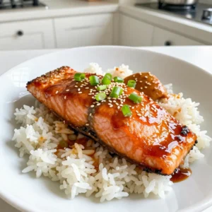 - 4 salmon fillets (6 ounces each) - 3 tablespoons soy sauce (low sodium) - 2 tablespoons honey or maple syrup - 1 tablespoon fresh ginger, grated - 2 cloves garlic, minced - 1 tablespoon sesame oil - 1 tablespoon rice vinegar - 1 tablespoon green onions, chopped (for garnish) - Sesame seeds (for garnish) You can swap honey for maple syrup if you want a vegan touch. Fresh ginger adds a bright taste, but you can use ground ginger if you have it. Just use less, as ground ginger is stronger. If you want lower sodium, look for low-sodium soy sauce. This keeps your dish tasty without too much salt. These swaps help you make this dish fit your needs while keeping it yummy. {{ingredient_image_1}} To make the perfect marinade, you need to mix some key ingredients. Start with 3 tablespoons of low-sodium soy sauce, then add 2 tablespoons of honey or maple syrup. Next, grate 1 tablespoon of fresh ginger and mince 2 cloves of garlic. Include 1 tablespoon of sesame oil and 1 tablespoon of rice vinegar. Whisk these together in a medium bowl until well combined. Now, it's time to coat the salmon. Take 4 salmon fillets, about 6 ounces each, and place them in a shallow dish. Pour the marinade over the fillets, making sure each piece is covered. Cover the dish and refrigerate for 30 minutes. This step lets all the flavors soak into the salmon. Preheat your oven to 400&deg;F (200&deg;C). This high heat helps the salmon cook evenly and keep it moist. While the oven heats, line a baking sheet with parchment paper. This makes cleanup a breeze! Once ready, place the marinated salmon fillets on the baking sheet, skin side down. Don&rsquo;t forget to save the leftover marinade for later! Bake the salmon for 15-18 minutes. The fillets should flake easily with a fork when done. While the salmon bakes, take the reserved marinade and pour it into a small saucepan. Heat it over medium heat until it simmers. Let it cook for about 5-7 minutes until it thickens slightly. This reduces the marinade into a flavorful glaze. When the salmon is done, remove it from the oven. Drizzle the thickened glaze over the top of each fillet. For a lovely finish, garnish with chopped green onions and a sprinkle of sesame seeds. Your Ginger Soy Glazed Salmon is now ready to impress! To cook salmon just right, aim for a tender texture. The key is to bake it at 400&deg;F (200&deg;C). This heat cooks the fish evenly. For the best results, check for doneness by looking for flakes. Use a fork to gently pull apart the salmon. If it flakes easily, it's ready. Want to boost the flavor? Try adding spices like black pepper or a touch of red pepper flakes. Fresh herbs, such as cilantro or basil, can also add a nice twist. You can change the marinade too. Swap honey for maple syrup or try using orange juice for a citrus kick. Pair your salmon with fluffy jasmine rice or steamed veggies. This combo makes for a colorful plate. For a beautiful presentation, place the salmon on the rice. Drizzle extra glaze around the plate for flair. Top with green onions and sesame seeds for a tasty finish. Pro Tips Marinate Time: Allow the salmon to marinate for at least 30 minutes, but up to 2 hours for deeper flavor absorption. Check for Doneness: Use a fork to test the salmon; it should flake easily and appear opaque in the center. Glaze It Right: Drizzle the thickened glaze over the salmon just before serving to keep it shiny and flavorful. Serve with Sides: Pair the salmon with steamed broccoli or bok choy for a balanced and colorful plate. {{image_2}} Gluten-free options If you need a gluten-free dish, use tamari instead of soy sauce. Tamari is a great choice for those who avoid gluten but still want a rich flavor. It keeps the dish tasty without missing out on the soy sauce experience. Low-carb variations For a low-carb approach, skip the honey or maple syrup. Instead, use a sugar-free sweetener. This change keeps the glaze sweet without adding carbs. You can still enjoy all the great flavors of this dish. Adding citrus elements Want to brighten the dish? Add some citrus! Squeeze fresh lemon or lime juice into the marinade. You can even add orange zest for a sweet twist. This fresh flavor pairs well with salmon. Alternative sauces (teriyaki, miso) You can switch up the sauce for more variety. Try teriyaki sauce for a richer, sweeter taste. Miso paste also works well, giving a unique umami flavor. Just mix it into the marinade for a delicious change. After enjoying your Ginger Soy Glazed Salmon, store any leftovers in the fridge. Place the salmon in an airtight container. This keeps it fresh and tasty. Make sure to eat the leftovers within three days. The flavors will still be great, but the texture may change a bit. If you want to save the salmon for later, freezing is an option. Wrap each salmon fillet tightly in plastic wrap. Then, put the wrapped fillets in a freezer bag. Be sure to squeeze out as much air as you can. This helps prevent freezer burn. You can freeze the salmon for up to three months. When you're ready to enjoy your salmon again, safe reheating methods are key. One good way is to reheat it in the oven. Preheat the oven to 350&deg;F (175&deg;C). Place the salmon on a baking sheet and cover it with foil. Heat for about 10-15 minutes, or until warmed through. You can also use a microwave, but be careful. Heat it in short bursts to avoid drying it out. Enjoy your delicious salmon! The best way to cook salmon is by baking it. Baking keeps the fish moist and allows flavors to blend well. Preheat your oven to 400&deg;F (200&deg;C). Place marinated salmon on a lined baking sheet. Bake for 15 to 18 minutes until it flakes easily. You can also grill or pan-sear salmon for a different taste and texture. Yes, you can use frozen salmon. Just make sure to thaw it first. The easiest way is to leave it in the fridge overnight. If you're short on time, place the sealed salmon under cold water for 30 minutes. Once thawed, pat the salmon dry before marinating. You can tell salmon is done when it easily flakes with a fork. The inside should be opaque and not transparent. The ideal internal temperature is 145&deg;F (62.8&deg;C). If you have a meat thermometer, use it for accuracy. Ginger Soy Glazed Salmon pairs well with many sides. Here are some tasty options: - Fluffy jasmine rice - Steamed broccoli or green beans - Saut&eacute;ed spinach with garlic - A fresh salad with a light vinaigrette These sides complement the sweet and savory flavors of the salmon. Enjoy your meal! This blog post covered how to make Ginger Soy Glazed Salmon from start to finish. We explored each ingredient, sharing substitutes and cooking tips. You learned how to marinate, bake, and present the dish. Remember, you can adjust the flavors and serve with various sides to suit your taste. Whether you&rsquo;re a beginner or a pro, this recipe is simple and delicious. Enjoy making this dish, and don&rsquo;t hesitate to experiment with flavors. Cooking should be fun and tasty!