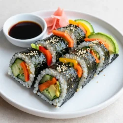 - 1 cup sushi rice - 1 1/4 cups water - 4 sheets nori (seaweed) - 1 medium cucumber, julienned - 1 medium carrot, julienned - 1/2 red bell pepper, sliced into thin strips - 1/2 yellow bell pepper, sliced into thin strips - 1 medium avocado, thinly sliced - 1/4 cup pickled ginger (for serving) - Soy sauce (for dipping) - Sesame seeds (for garnish) - Wasabi (optional, for serving) Gathering fresh ingredients is key for great sushi. Start with sushi rice. This rice is sticky and holds together well. You'll need water to cook it. Next, choose colorful vegetables. I love using cucumber, carrot, and bell peppers. These add crunch and flavor. Don&rsquo;t forget the creamy avocado; it makes your rolls rich and tasty. You'll need nori sheets, which are thin sheets of seaweed. They hold everything together. For flavor, use rice vinegar, salt, and a bit of sugar. These seasonings make your rice shine. Lastly, think about garnishes. Sesame seeds add a nice touch. Pickled ginger cleans your palate. Soy sauce and wasabi are perfect for dipping. They enhance the sushi's taste. Make sure to have everything ready before you start to roll! {{ingredient_image_1}} 1. Rinsing the rice: Start by rinsing 1 cup of sushi rice under cold water. Rinse until the water runs clear. This step removes excess starch and helps the rice cook evenly. 2. Cooking method and timing: Combine the rinsed rice and 1 1/4 cups of water in a pot. Bring it to a boil over high heat. Once boiling, reduce the heat to low. Cover and let it simmer for 20 minutes or until the water is absorbed. 3. Cooling the rice: After cooking, remove the pot from heat and let it sit, covered, for another 10 minutes. Transfer the rice to a bowl. Add a splash of rice vinegar, a pinch of salt, and a dash of sugar for flavor. Mix gently and let it cool to room temperature. 1. Julienne and slice vegetables for filling: While the rice cools, prepare your veggies. Julienne 1 medium cucumber and 1 medium carrot. Slice 1/2 of a red bell pepper and 1/2 of a yellow bell pepper into thin strips. Thinly slice 1 medium avocado. 2. Arranging fillings for assembly: Place each prepared vegetable in separate bowls. This makes it easy to grab what you need when assembling your rolls. 1. Placement of nori and sushi rice: Lay a bamboo sushi mat on a clean surface. Place 1 sheet of nori, shiny side down, on the mat. Wet your hands to keep the rice from sticking. Grab a handful of sushi rice and spread it evenly over the nori, leaving about 1 inch at the top edge. 2. Layering the colorful fillings: Start layering your colorful fillings&mdash;cucumber, carrots, bell peppers, and avocado&mdash;in the center of the rice. Be careful not to overfill; this helps with rolling. 3. Rolling technique and sealing the roll: Lift the edge of the sushi mat closest to you. Start rolling it away from you, tucking in the filling as you go. Keep rolling while pulling gently on the mat to form a tight roll. Wet the top edge of the nori with water to seal it. 1. Using the right knife technique: Use a sharp knife to slice the roll into bite-sized pieces. Wipe the blade with a damp cloth after each cut. This helps keep the edges clean and neat. 2. Plating presentation ideas: Arrange the sushi rolls on a beautiful platter. The colorful veggies should show on the cut sides, making them look inviting. 3. Suggestions for garnishing: Sprinkle sesame seeds over the top for crunch. Serve with pickled ginger, soy sauce, and wasabi on the side for added flavor. Enjoy this colorful and tasty treat! When making rainbow veggie sushi rolls, keep your hands wet. This helps the rice from sticking to your fingers. Wet hands make the process smoother and cleaner. Use the right amount of rice. A handful is usually enough. Spread it evenly over the nori, leaving space at the top. The rice should cover most of the nori but not be too thick. Avoid overfilling your sushi rolls. Too many ingredients can cause the nori to tear. Only add a few strips of each veggie to keep it manageable. Make sure to seal the roll properly. After rolling, wet the edge of the nori to help it stick. A tight seal keeps everything together when you slice it. Rice vinegar is the best for sushi rice. It adds a nice tang and complements the veggies well. You can also try flavored rice vinegars for a twist. To vary the flavors, think about adding different veggies or sauces. You can include spicy mayo or a drizzle of sesame oil. Experiment with your favorite tastes! Pro Tips Use Fresh Ingredients: The quality of vegetables directly affects the flavor of your sushi. Always choose fresh, ripe produce for the best results. Moisten Your Hands: Wet your hands before handling sushi rice to prevent it from sticking. This makes the rolling process easier and cleaner. Experiment with Fillings: Feel free to mix and match different vegetables or even proteins like cooked shrimp or tofu for a unique twist on your sushi rolls. Sharp Knife for Slicing: Use a very sharp knife to slice your rolls. This ensures clean cuts and helps maintain the shape of your sushi without squishing it. {{image_2}} To make these sushi rolls fit your needs, try some easy swaps. For those who need gluten-free options, use tamari instead of regular soy sauce. Tamari gives a rich flavor without the gluten. If you want a vegan-friendly addition, consider adding tofu or tempeh. Both options add protein and texture. You can marinate them in some soy sauce or teriyaki sauce for extra taste. You can play with the veggies in your sushi rolls. Try adding thinly sliced radishes for a peppery kick or some spinach for a fresh touch. You can also use sweet potatoes or beets for a colorful twist. When it comes to dips, think outside the box. Instead of soy sauce, try a spicy mayo or a tangy peanut sauce. These unique sauces can change your sushi experience. Take advantage of the seasons to keep your rolls fresh. In spring, use tender asparagus or snap peas for a crisp bite. Summer is perfect for colorful cherry tomatoes or zucchini. In fall, try roasted bell peppers or even pumpkin. You can also mix colors to fit festive occasions. Use red, green, and gold vegetables for a holiday theme. This way, your sushi rolls will not just taste good; they will look amazing too! To keep your sushi rolls fresh, refrigeration is key. Place the rolls in an airtight container. This helps avoid drying out. If you have some, add a damp paper towel. This keeps the sushi moist. Wrap each roll in plastic wrap before placing them in a container. This extra layer helps shield them from air. Make sure to store them in the fridge right after you finish your meal. Sushi is best enjoyed fresh, but if you have leftovers, you can reheat them carefully. Use a microwave on a low setting. Heat for just a few seconds to warm the rice. Avoid cooking it too long, as this can make it tough. If the sushi contains raw fish, it's best to discard it after a day. Cooked fish sushi can last a bit longer but still should be eaten quickly. Sushi rolls stay fresh for about 24 hours in the fridge. After that, the quality declines. Make sure to check for signs of spoilage. If the rice turns hard or the vegetables look wilted, it&rsquo;s time to toss them. Trust your nose too; if it smells off, it&rsquo;s best not to eat it. To make sushi rice, start with high-quality sushi rice. Rinse the rice under cold water until the water runs clear. This removes excess starch. Next, combine one cup of rice with 1 1/4 cups of water in a pot. Bring it to a boil, then reduce the heat. Cover and let it simmer for 20 minutes. After that, remove it from heat and let it sit, covered, for 10 more minutes. This resting time is crucial. Once it&rsquo;s done, mix in rice vinegar, a pinch of salt, and a dash of sugar. Let it cool to room temperature. You can use regular rice, but the texture will change. Sushi rice is short-grain and sticky when cooked. It holds together well, which is important for sushi rolls. Other rice types, like long-grain or brown rice, will not stick as nicely. This means your rolls may fall apart. If you do not have sushi rice, use a medium-grain rice for better results. If you lack nori, try using lettuce leaves or rice paper. Lettuce provides a fresh, crunchy texture. Rice paper is flexible and easy to roll. Both options create a fun twist on traditional sushi rolls. You can also use thinly sliced cucumber for a low-carb version. Each alternative gives a different flavor and texture. Yes, Rainbow Veggie Sushi Rolls are healthy! They contain fresh vegetables like cucumber, carrots, and bell peppers. These veggies are full of vitamins and minerals. Avocado adds healthy fats, which are good for heart health. Sushi rice provides carbohydrates for energy. Overall, these rolls are colorful, tasty, and nutritious. Enjoy them as a light meal or snack! You can now create delicious sushi at home using simple ingredients and steps. We covered key items you need, like sushi rice and fresh veggies. You learned how to prepare, assemble, and serve your rolls beautifully. Don&rsquo;t forget the tips to avoid common mistakes! Finally, explore different flavors and options to make your sushi unique. Enjoy the process, get creative, and share your homemade sushi with friends!