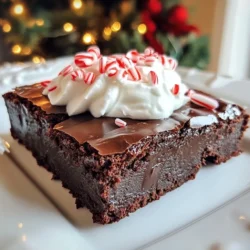 - 1 cup unsalted butter (melted) - 2 cups granulated sugar - 4 large eggs - 1 teaspoon vanilla extract - 1 cup all-purpose flour - 1/2 cup unsweetened cocoa powder - 1/2 teaspoon baking powder - 1/4 teaspoon salt - 1/2 cup dark chocolate chips - 1/2 teaspoon peppermint extract - 1/4 cup crushed peppermint candies (for topping) - Optional: Whipped cream for serving In this recipe, I use simple ingredients to create a rich flavor. The melted butter adds moisture, while sugar gives sweetness. Eggs help bind everything together. The vanilla and peppermint extracts add a lovely aroma and taste. For the dry mix, I use all-purpose flour and cocoa powder. They create a chewy texture and a deep chocolate flavor. Baking powder helps the brownies rise. Salt enhances the sweetness, making the flavors pop. Dark chocolate chips give extra chocolatey goodness. They melt slightly in the oven, creating little pockets of chocolate. The crushed peppermint candies on top finish the brownies with a festive crunch. You can add whipped cream when serving for a creamy touch. This rich mix of flavors makes peppermint mocha brownies a perfect treat for the holidays. {{ingredient_image_1}} 1. Preheating the Oven Start by preheating your oven to 350&deg;F (175&deg;C). This makes sure your brownies cook evenly. Grease a 9x13 inch baking pan or line it with parchment paper. 2. Mixing Wet Ingredients In a large bowl, combine 1 cup of melted butter and 2 cups of granulated sugar. Mix until the mixture is smooth and glossy. Add 4 large eggs, one at a time, mixing well after each addition. Stir in 1 teaspoon of vanilla extract and 1/2 teaspoon of peppermint extract for that festive flavor. 3. Combining Dry Ingredients In a separate bowl, sift together 1 cup of all-purpose flour, 1/2 cup of unsweetened cocoa powder, 1/2 teaspoon of baking powder, and 1/4 teaspoon of salt. This helps to avoid lumps and ensures a nice texture. 4. Folding the Batter Gradually add the dry mixture to the wet ingredients. Use a spatula to fold gently until everything is combined. Avoid overmixing to keep your brownies soft. Then, fold in 1/2 cup of dark chocolate chips for extra richness. 1. Pouring Batter into Baking Pan Pour the brownie batter into the prepared baking pan. Use a spatula to spread it evenly. This helps them bake uniformly. 2. Baking Time and Temperature Bake in the preheated oven for 25-30 minutes. Keep an eye on them! A toothpick inserted in the center should come out with a few moist crumbs but not wet batter. 3. Checking for Doneness When done, remove the brownies from the oven. Let them cool in the pan for about 15 minutes. This cooling time makes them easier to cut. 1. Cooling Time After 15 minutes, let the brownies cool completely in the pan. This helps them firm up. 2. Topping with Crushed Peppermint Once cooled, sprinkle 1/4 cup of crushed peppermint candies on top. This adds a festive touch and a nice crunch. 3. Serving Suggestions Cut the brownies into squares. For a special treat, top each piece with whipped cream. Enjoy these festive delights with family and friends! To make the best peppermint mocha brownies, focus on texture. You want them soft and fudgy. Mix your batter just until you see no dry flour. Overmixing can make them tough. Store your brownies in an airtight container. This keeps them fresh for up to a week. If you want them to last longer, you can freeze them. Just wrap them well in plastic wrap. Add a bit of espresso powder to boost the mocha taste. Just one teaspoon can make a big difference. For chocolate, use a mix of dark and semi-sweet chips. This gives a nice depth of flavor. If you love peppermint, feel free to adjust the amount of peppermint extract. Start with half a teaspoon, and add more if you want a stronger flavor. The crushed peppermint candies on top add extra crunch and festivity! Pro Tips Use Quality Ingredients: The flavor of your brownies will greatly depend on the quality of the cocoa powder and chocolate chips you use. Opt for high-quality brands for the best results. Don't Overmix: When combining the wet and dry ingredients, mix just until combined to ensure your brownies remain fudgy and moist. Cool Before Cutting: Allow the brownies to cool completely in the pan before cutting them into squares. This will help them hold their shape and prevent them from falling apart. Experiment with Toppings: Feel free to get creative with the toppings! Consider adding chocolate ganache, marshmallows, or a drizzle of caramel for an extra special treat. {{image_2}} You can make this recipe your own with easy swaps. - Using coconut oil instead of butter: Coconut oil gives a rich flavor. Melt it like butter. Use it in the same amount for a fun twist. - Gluten-free options with almond flour: Almond flour works well for gluten-free brownies. Use one cup to replace all-purpose flour. It adds a nutty taste too! - Vegan substitutions for eggs: If you want a vegan treat, try using flax eggs. Mix one tablespoon of flaxseed meal with three tablespoons of water. Let it sit for five minutes before adding it to your mixture. Feel free to change up the flavors in your brownies. - Swapping out peppermint for other extracts: If peppermint isn&rsquo;t your thing, try using orange or almond extract. Each brings a unique flavor that pairs well with chocolate. - Adding nuts or other candies to the mix: Chopped walnuts, pecans, or even caramel bits can enhance your brownies. Just fold them in gently after mixing the batter. - Creating a layered brownie dessert: You can layer your brownies with whipped cream or ice cream. Add chocolate sauce for a rich treat that impresses everyone! To keep your peppermint mocha brownies fresh, store them at room temperature. Place them in an airtight container. This helps prevent them from drying out. They will stay good this way for about three days. If you want them to last longer, refrigerate them. In the fridge, they can stay fresh for up to a week. If you choose to refrigerate, wrap the brownies tightly in plastic wrap first. This keeps the moisture in and the flavors intact. Just remember, cold brownies might be a bit firmer. Give them a few minutes at room temperature before serving. Freezing brownies is a great way to save them for later. First, cool the brownies completely. Then, cut them into squares. Wrap each square tightly in plastic wrap. After that, place them in a freezer-safe bag. This way, they won&rsquo;t stick together. To defrost, take out the squares you want. Leave them in the fridge overnight or at room temperature for about an hour. Avoid using the microwave, as it can make them dry. Enjoy your brownies later without losing any flavor! Can I use chocolate syrup instead of cocoa powder? No, chocolate syrup will change the recipe. Cocoa powder gives brownies a deep flavor. If you use syrup, reduce the sugar and add flour to balance. How do I know when my brownies are done baking? Check the center with a toothpick. If it comes out with a few moist crumbs, they are ready. Don&rsquo;t wait for clean, dry crumbs. What can I substitute for eggs in this recipe? You can use applesauce or mashed bananas. Use 1/4 cup for each egg. This keeps the brownies moist and adds a hint of sweetness. How can I make these brownies more festive for the holidays? Add holiday sprinkles on top or swirl in some white chocolate. You can also use crushed candy canes for extra peppermint flavor and a colorful look. Making brownies can be fun and easy with the right steps. We discussed key ingredients, mixing methods, and tips for perfecting your batch. Remember to avoid overmixing and try out different flavors or ingredients. You can even customize your brownies with fun toppings. Lastly, store them correctly to keep them fresh. Whether you want a classic or unique treat, you now have the tools to succeed. Enjoy your baking adventure and impress your friends and family with your tasty brownies!
