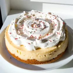 To make a delicious peppermint white chocolate cheesecake, gather these ingredients: - 1 &frac12; cups graham cracker crumbs - &frac12; cup unsalted butter, melted - 2 tablespoons granulated sugar - 16 oz cream cheese, softened - 1 cup white chocolate chips, melted - &frac12; cup powdered sugar - 2 large eggs - 1 teaspoon peppermint extract - 1 cup heavy whipping cream - Crushed peppermint candies for garnish If you need to swap out ingredients, here are some options: - Graham cracker crumbs: You can use cookie crumbs or crushed oats. - Unsalted butter: Coconut oil or vegan butter work well. - Cream cheese: Use vegan cream cheese or a soft tofu blend. - White chocolate chips: Try dairy-free chocolate chips for a vegan option. - Powdered sugar: You can blend regular sugar to make your own powdered sugar. - Eggs: Substitute with flaxseed meal mixed with water for a vegan option. - Heavy whipping cream: Use coconut cream for a dairy-free version. Using high-quality ingredients can really enhance your cheesecake. Here&rsquo;s how: - Choose fresh cream cheese: Look for a brand with simple ingredients. - Select premium white chocolate: Higher cocoa butter content leads to better flavor. - Use pure peppermint extract: This adds a stronger, more natural taste. - Opt for organic eggs: They often have richer flavor and better texture. - Select fresh peppermint candies: These should be vibrant and flavorful for the best garnish. By focusing on quality, you will elevate your peppermint white chocolate cheesecake to a new level. {{ingredient_image_1}} To start, preheat your oven to 325&deg;F (160&deg;C). Grab a bowl and mix together 1 &frac12; cups of graham cracker crumbs, &frac12; cup of melted unsalted butter, and 2 tablespoons of granulated sugar. Stir until it looks like wet sand. Press this mixture firmly into the bottom of a 9-inch springform pan. Get it nice and even. Bake the crust for 10 minutes, then take it out and let it cool. In a large mixing bowl, beat 16 oz of softened cream cheese until it's smooth. Next, slowly add 1 cup of melted white chocolate and mix it in well. Gradually add in &frac12; cup of powdered sugar, beating as you go. Now, add 2 large eggs, one at a time, mixing thoroughly after each. Finally, mix in 1 teaspoon of peppermint extract until the filling is silky and creamy. This mixture should smell amazing! Pour the creamy filling over your cooled crust in the springform pan. Smooth the top with a spatula for a nice finish. Bake in the preheated oven for 50-60 minutes. You want the edges to set, but the center should still jiggle just a little. Once done, turn off the oven and crack the door open. Let the cheesecake cool in the oven for 1 hour. After that, refrigerate it for at least 4 hours, or even overnight, to let it set completely. To get a smooth and creamy cheesecake, start with room-temperature cream cheese. Cold cream cheese can create lumps in your filling. Beat it well until it's completely smooth. When you add eggs, mix them in one at a time. This helps keep the mixture light and fluffy. Remember to not overbeat once you add the eggs. Overmixing can make your cheesecake dense. Finally, bake it until the edges are set, but the center should still jiggle slightly. This ensures a creamy texture. For a beautiful look, top your cheesecake with whipped cream. I like to whip the cream until soft peaks form. Spread it evenly over the cheesecake. Then, sprinkle crushed peppermint candies for a festive touch. You can also drizzle melted white chocolate on top. This adds a sweet shine. Serve slices on decorative plates for a special touch. For extra fun, add a few more crushed candies around the plate. One big mistake is not cooling your cheesecake properly. After baking, let it cool in the oven for an hour. This helps prevent cracks. Another mistake is not chilling it long enough. Aim for at least four hours, but overnight is best. If you rush this step, the texture won't be right. Lastly, don&rsquo;t skip the peppermint extract. It gives that holiday flavor. If you do, your cheesecake will taste flat. Pro Tips Cool Gradually: After baking, let the cheesecake cool in the oven with the door cracked. This helps prevent cracks on the surface by allowing it to cool gradually. Use Room Temperature Ingredients: Ensure your cream cheese and eggs are at room temperature for a smoother filling. This helps achieve a silky texture without lumps. Chill Overnight: For the best flavor and texture, chill the cheesecake overnight. This allows the flavors to meld and the cheesecake to firm up perfectly. Whipped Cream Variations: Experiment with flavored whipped cream, such as vanilla or chocolate, for an unexpected twist on the traditional topping. {{image_2}} You can mix flavors to change this cheesecake. Try using almond extract instead of peppermint. This gives a nice nutty taste. You can also add orange zest for a citrus twist. If you love chocolate, add cocoa powder to the filling. This makes a rich chocolate version. Each change brings a new fun taste to your cheesecake! To make a vegan version, swap cream cheese for a plant-based option. Use dairy-free white chocolate for a similar taste. Instead of eggs, try silken tofu. Blend it until smooth for the perfect texture. Use coconut cream instead of heavy cream for whipping. This keeps it rich and creamy without dairy. If you want a gluten-free crust, use almond flour or gluten-free graham crackers. Combine the flour with melted coconut oil and sugar. Press this mixture into your springform pan. This crust will be just as tasty and hold up well. A nice nutty flavor will make your cheesecake even better! To keep your peppermint white chocolate cheesecake fresh, store it in the fridge. Use an airtight container or cover it tightly with plastic wrap. This helps prevent it from absorbing any strong smells from other foods. Make sure to place it on a flat surface to avoid any damage to the top or edges. You can freeze the cheesecake if you want to save some for later. First, let it chill in the fridge for at least four hours. Once it is set, wrap it tightly in plastic wrap, then in aluminum foil. This double layer protects it from freezer burn. When you&rsquo;re ready to eat, let it thaw in the fridge for several hours or overnight. The cheesecake lasts about five to seven days in the fridge. After that, it may lose its taste and texture. If you see any signs of mold or it smells off, it&rsquo;s best to throw it away. Keeping track of how long it&rsquo;s been in the fridge helps ensure you enjoy it at its best. To slice cheesecake, use a sharp knife. Dip it in hot water for a clean cut. Wipe the knife after each slice. This keeps the edges neat and pretty. Aim for 10-12 slices for sharing. Yes, you can make this cheesecake a day or two ahead. It sets best after chilling overnight. This also helps flavors blend. Just cover it well in the fridge. Check the edges of the cheesecake. They should be firm, while the center has a slight jiggle. This means it will firm up as it cools. A toothpick inserted should come out clean, but not too dry. This blog post covered everything you need to make the best cheesecake. We explored ingredients, substitutions, and quality tips. I shared step-by-step instructions and essential tips for perfect texture. We also looked at fun variations, storage methods, and frequently asked questions to help you succeed. With these insights, you can make a delicious cheesecake that impresses. Enjoy each step and let your creativity shine in the kitchen!