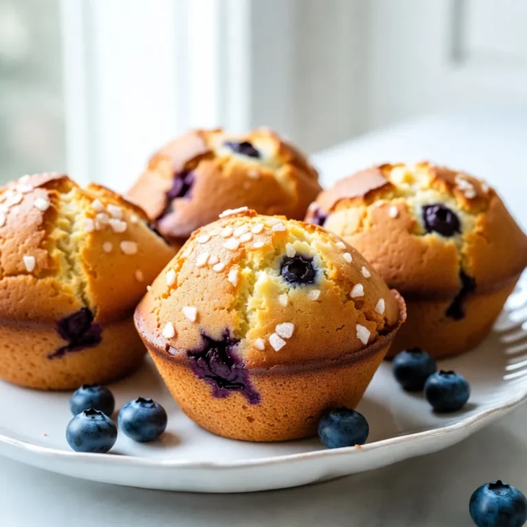 - 2 cups all-purpose flour - 1 cup granulated sugar - 2 teaspoons baking powder - 1/2 teaspoon baking soda - 1/2 teaspoon salt - 1/2 cup unsalted butter, melted - 1 large egg - 1 cup sour cream - 1 teaspoon vanilla extract - 1 and 1/2 cups fresh blueberries - Zest of 1 lemon - 1 tablespoon coarse sugar (for topping) To make these blueberry muffins, you need simple ingredients. The flour provides structure, while sugar adds sweetness. Baking powder and baking soda help the muffins rise. Salt brings out the flavors. Melted butter keeps the muffins moist. A large egg binds the batter. Sour cream adds richness and keeps them soft. Vanilla extract gives a warm flavor. Fresh blueberries burst with juiciness in every bite. Lemon zest adds a bright note. Lastly, coarse sugar on top gives a sweet crunch. Each ingredient plays an important role. Together, they create a fluffy treat. I love how these ingredients blend to make something so special. {{ingredient_image_1}} First, set your oven to 375°F (190°C). This step is key for baking muffins that are fluffy and golden. While the oven heats up, line a muffin tin with paper liners or grease it with cooking spray. In a big bowl, combine the following dry items: - 2 cups all-purpose flour - 1 cup granulated sugar - 2 teaspoons baking powder - 1/2 teaspoon baking soda - 1/2 teaspoon salt Whisk these together until they blend well. This mix will give your muffins the right lift and sweetness. In another bowl, mix these wet ingredients: - 1/2 cup unsalted butter, melted and slightly cooled - 1 large egg - 1 cup sour cream - 1 teaspoon vanilla extract Whisk until the mixture is smooth. Adding the zest of one lemon gives a bright flavor. Now, pour the wet mix into the dry mix. Use a spatula to gently fold them together. Stop mixing when you see a few lumps. Overmixing can lead to tough muffins, and we want them soft! Next, gently fold in 1 and 1/2 cups of fresh blueberries. Ensure they spread evenly in the batter. This will give each muffin a burst of fruity flavor. Scoop the batter into your prepared muffin tin. Fill each cup about 3/4 full. Add a few extra blueberries on top and sprinkle each muffin with a pinch of coarse sugar. Bake your muffins in the oven for 18 to 22 minutes. Check them by inserting a toothpick into the center. It should come out clean or with a few moist crumbs. Once baked, let the muffins cool in the pan for about 5 minutes. Then, move them to a wire rack to cool completely. This helps keep them fluffy and delicious. Choose fresh blueberries that are plump and firm. Look for deep blue color. Avoid any that are shriveled or soft. If you can, buy organic blueberries. They taste better and are free from pesticides. Rinse them gently before use to keep them intact. Mixing too much can lead to tough muffins. When you combine wet and dry ingredients, stir gently. Use a spatula to fold the batter. A few lumps are okay. This keeps the muffins light and fluffy. For extra moisture, use sour cream in your batter. It adds creaminess and flavor. Melt the butter, but let it cool first. This prevents cooking the egg when mixed. Adding lemon zest brightens up the flavor too. To get the best texture, fill muffin cups about three-quarters full. This allows room for rising. Bake until golden brown on top. A toothpick should come out clean or with a few crumbs. Let them cool slightly to keep them soft. Enjoy your treat! Pro Tips Use Fresh Blueberries: Fresh blueberries yield the best flavor and texture. If using frozen, do not thaw them to prevent excess moisture in the batter. Don’t Overmix: Mix the batter until just combined. Overmixing can lead to dense muffins; a few lumps are perfectly fine. Let the Butter Cool: Allow the melted butter to cool slightly before mixing with other wet ingredients to prevent cooking the egg. Check for Doneness: Use a toothpick to check if the muffins are done. It should come out clean or with a few moist crumbs, but not wet batter. {{image_2}} Lemon blueberry muffins add a zing to the classic recipe. Just mix in the zest of one lemon with your wet ingredients. This small step makes a big flavor change. The tartness of lemon brightens the sweetness of blueberries. You will enjoy a fresh taste that wakes up your senses! To make vegan blueberry muffins, swap the egg and sour cream. Use a flax egg instead of one egg. Mix one tablespoon of ground flaxseed with two and a half tablespoons of water. Let it sit until it thickens. For sour cream, try using almond yogurt. Your muffins will still turn out fluffy and delicious. For gluten-free muffins, substitute all-purpose flour with a gluten-free blend. Look for a blend that includes xanthan gum. This helps the muffins rise and stay fluffy. Follow the same recipe steps, and you’ll have tasty gluten-free treats in no time! If you love nuts, try adding almonds or walnuts. Chop a half cup of your favorite nuts and fold them into the batter with the blueberries. This gives your muffins a nice crunch. You can also sprinkle some nuts on top before baking for an extra tasty treat! After baking, let your muffins cool. Place them in an airtight container. This keeps them soft and fresh. Store at room temperature for up to three days. If you want to keep them longer, you can freeze them. To freeze muffins, first cool them completely. Wrap each muffin in plastic wrap. Then, place them in a freezer bag or container. This keeps out air and prevents freezer burn. Muffins can stay frozen for up to three months. When you want one, just take it out and let it thaw. To reheat your muffins, you can use the microwave or the oven. For the microwave, heat for about 15-20 seconds. This will warm them up nicely. For the oven, preheat it to 350°F (175°C). Place the muffins on a baking sheet and warm for about 5-10 minutes. This gives them that fresh-baked taste again. Enjoy your muffins just like they came from the bakery! You can make these muffins healthier by using whole wheat flour instead of all-purpose flour. This adds fiber and nutrients. You can also reduce the sugar by using a natural sweetener like honey or maple syrup. Another option is to add applesauce, which can replace some butter and sweeten naturally. If you don’t have sour cream, you can use plain yogurt. Greek yogurt works well too. Both options keep the muffins moist and add a nice tangy flavor. You can also try buttermilk or a mix of milk and lemon juice for a similar taste. Yes, you can use frozen blueberries. Just remember to add them straight from the freezer. If you thaw them first, they may make the batter too wet. Frozen blueberries can create a beautiful swirl in your muffins, making them just as tasty as fresh ones. To check if your muffins are done, insert a toothpick in the center of one. If it comes out clean or with a few moist crumbs, they are ready. You can also look for a golden color on top and a springy touch when you press lightly. Bakery-style blueberry muffins can last about 2 to 3 days at room temperature. If you want them to last longer, store them in an airtight container in the fridge for up to a week. You can also freeze them for up to three months. Just make sure to wrap them well! You’ve learned how to make delicious blueberry muffins from scratch. We covered the key ingredients, step-by-step instructions, and tips for perfect muffins. You also saw variations to try, plus storage tips for your baked goods. Always remember, fresh blueberries make a big difference. Enjoy your homemade muffins warm and share them with friends or family. Happy baking!
