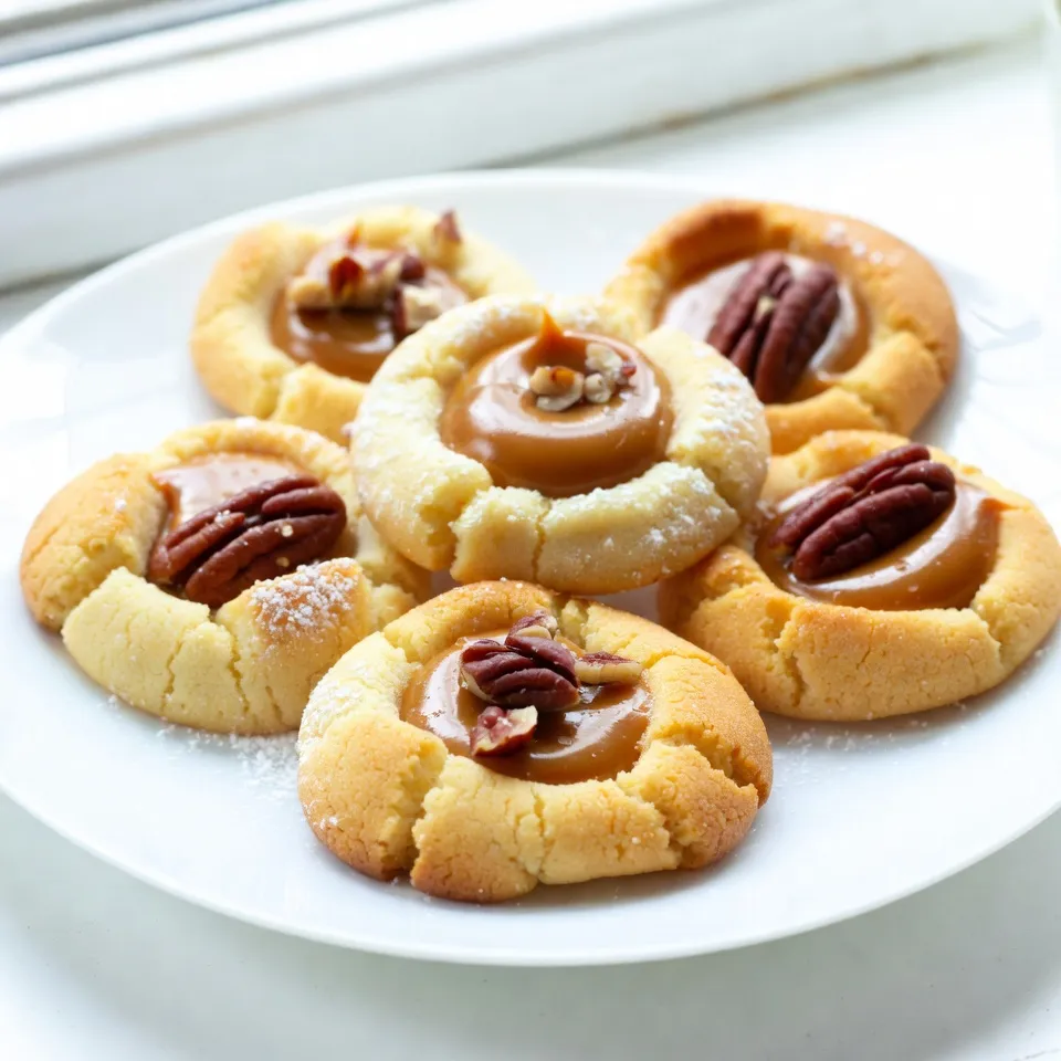To make these delicious dulce de leche thumbprint cookies, you will need: - 1/2 cup unsalted butter, softened - 1/2 cup granulated sugar - 1/4 cup packed brown sugar - 1 large egg yolk - 1 teaspoon vanilla extract - 1 1/2 cups all-purpose flour - 1/2 teaspoon baking powder - 1/4 teaspoon salt - 1/2 cup dulce de leche - 1/4 cup chopped toasted pecans (optional) Each ingredient plays a key role. The butter adds richness, while the sugars provide sweetness. The egg yolk gives moisture, and the vanilla adds flavor. If you run out of any ingredient, don’t worry! You can make some swaps. Use light brown sugar instead of granulated sugar for a deeper flavor. If you want a dairy-free option, try using coconut oil in place of butter. You can also use maple syrup in place of dulce de leche if you prefer a different taste. Quality matters when it comes to baking. Use real butter, not margarine. This will give your cookies a better taste. Choose fresh eggs for the best texture. When picking dulce de leche, look for creamy brands that have a rich flavor. If you use nuts, select fresh pecans for the best crunch. {{ingredient_image_1}} To make dulce de leche thumbprint cookies, follow these simple steps. Start by preheating your oven to 350°F (175°C). Line a baking sheet with parchment paper. In a large bowl, cream together 1/2 cup of softened unsalted butter, 1/2 cup of granulated sugar, and 1/4 cup of packed brown sugar. Mix until the mixture feels light and fluffy. Next, add 1 large egg yolk and 1 teaspoon of vanilla extract. Mix well until everything is combined. In a separate bowl, whisk together 1 1/2 cups of all-purpose flour, 1/2 teaspoon of baking powder, and 1/4 teaspoon of salt. Gradually add this dry mix to the wet ingredients, stirring gently until just combined. Now, scoop out tablespoons of dough and roll them into balls. Place the balls on the baking sheet, leaving about 2 inches between them. Use your thumb or the back of a teaspoon to press down in the center of each ball, creating a thumbprint. Fill each thumbprint with 1 teaspoon of dulce de leche. Optionally, sprinkle chopped toasted pecans around the edges for a nice crunch. Bake these cookies for 12–15 minutes. Watch for the edges to turn lightly golden. Once done, let them cool on the baking sheet for 5 minutes. After that, transfer them to a wire rack to cool completely. For the best texture, make sure your butter is softened but not melted. This helps create a nice, fluffy base. When mixing, avoid overworking the dough. This keeps your cookies tender. If you want a little crunch, use toasted pecans. They add flavor and texture. Lastly, let the cookies cool completely to set properly. Here are some tools I recommend for making these cookies: - Mixing bowls - Electric mixer or whisk - Measuring cups and spoons - Baking sheet - Parchment paper - Wire rack for cooling These tools make the process smooth and enjoyable, ensuring your dulce de leche thumbprint cookies are a hit! When making dulce de leche thumbprint cookies, some common mistakes can ruin your batch. - Overmixing the dough: This can make your cookies tough. Mix just until combined. - Incorrect oven temperature: An oven that is too hot can burn the edges. Always preheat your oven fully. - Not chilling the dough: If your dough is warm, the cookies may spread too much. Chill for about 30 minutes for best results. - Pressing too hard: When making the thumbprint, press gently. A deep indentation helps hold more dulce de leche. You can prepare these cookies ahead of time. 1. Make the dough: After mixing, scoop and roll the dough into balls. 2. Freeze the dough: Place the dough balls on a baking sheet and freeze until firm. 3. Store in a bag: Once firm, transfer them to a zip-top bag. They can be frozen for up to three months. 4. Baking from frozen: Bake directly from the freezer. Just add a couple of extra minutes to the baking time. Want to give your cookies a twist? Here are some ideas. - Add spices: A pinch of cinnamon or nutmeg can enhance the flavor. - Use flavored dulce de leche: Try vanilla or chocolate dulce de leche for a new taste. - Mix in citrus: Grate some lemon or orange zest into the dough for a hint of freshness. - Top with chocolate: Drizzle melted chocolate over the baked cookies for an extra treat. Each of these tips will help you create delightful dulce de leche thumbprint cookies that impress! Pro Tips Use Room Temperature Butter: Ensure your butter is at room temperature for easier creaming with sugars, resulting in a lighter cookie texture. Chill the Dough: If the dough is too soft to handle, chill it for 30 minutes before rolling into balls to maintain their shape while baking. Fresh Dulce de Leche: For a richer flavor, use homemade dulce de leche or a high-quality store-bought version for the best taste. Experiment with Nuts: Try different nuts like walnuts or almonds instead of pecans for varied flavors and textures in your cookies. {{image_2}} Dulce de leche is a classic filling, but you can switch it up. Try chocolate ganache for a rich taste. You can also use fruit jams like raspberry or apricot. Nut butter, like almond or peanut, adds a fun twist too. Each filling changes the cookie’s flavor profile, making it unique. You can make these cookies gluten-free by using almond or oat flour instead of all-purpose flour. For a vegan option, swap the butter for coconut oil. Use a flax egg in place of the egg yolk. Mix 1 tablespoon of ground flaxseed with 2.5 tablespoons of water. Let it sit until it thickens. These swaps keep the cookie tasty and friendly for all diets. You can enhance the cookies with nuts and spices. Chopped walnuts or hazelnuts work well in place of pecans. For a touch of warmth, add cinnamon or nutmeg to the dough. A pinch of sea salt on top can bring out the sweetness too. These small changes can transform your cookies into something special. To keep your dulce de leche thumbprint cookies fresh, store them in an airtight container. This will prevent them from drying out or picking up other smells from your kitchen. Line the container with parchment paper. Place a layer of cookies, then add another piece of parchment before stacking more cookies. This method helps to keep them safe and tasty. When stored properly, these cookies last about one week at room temperature. If you want them to last longer, you can freeze them. They will keep well in the freezer for up to three months. Just make sure to wrap them tightly in plastic wrap or place them in a freezer bag. If you want to enjoy your cookies warm, you can reheat them. Preheat your oven to 300°F (150°C). Place the cookies on a baking sheet and heat for about 5-10 minutes. This will help restore their soft texture. Avoid using the microwave, as it can make them chewy instead of soft. Enjoy your sweet treats fresh and warm! You can use caramel sauce instead of dulce de leche. Both have a similar sweet, creamy taste. If you want a different flavor, try chocolate ganache or fruit preserves. Each option adds a unique twist to your cookies. Homemade thumbprint cookies last about one week if stored properly. Keep them in an airtight container at room temperature. For longer storage, you can freeze them for up to three months. Just make sure they cool completely before freezing. Yes, you can use different nuts like walnuts or almonds. If you prefer no nuts, just skip them. The cookies will still taste great. You can also try adding coconut or sprinkles for a fun touch. This post covered everything you need for baking perfect dulce de leche thumbprint cookies. We discussed key ingredients, tips for texture, and storage methods. You'll also find ways to switch things up with flavors and variations. Remember, baking can be fun and creative. Use this guide to explore new ideas and enjoy great cookies. Keep experimenting and sharing with friends. Happy baking!