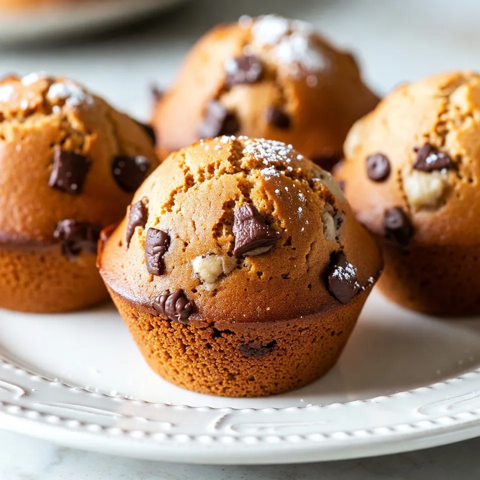 To make the perfect Chocolate Chip Banana Bread Muffins, you need the following ingredients: - 3 ripe bananas, mashed - 1/2 cup unsalted butter, melted - 1/2 cup granulated sugar - 1/4 cup brown sugar, packed - 2 large eggs - 1 teaspoon vanilla extract - 1 teaspoon baking soda - 1/2 teaspoon salt - 1 1/2 cups all-purpose flour - 1 cup semi-sweet chocolate chips - 1/2 teaspoon cinnamon (optional) For those who prefer metric measurements, here’s a quick guide: - 3 ripe bananas = about 450 grams - 1/2 cup unsalted butter = 115 grams - 1/2 cup granulated sugar = 100 grams - 1/4 cup brown sugar = 50 grams - 2 large eggs = about 100 grams - 1 teaspoon vanilla extract = 5 milliliters - 1 teaspoon baking soda = 5 grams - 1/2 teaspoon salt = 2.5 grams - 1 1/2 cups all-purpose flour = 190 grams - 1 cup semi-sweet chocolate chips = 175 grams - 1/2 teaspoon cinnamon = 1.5 grams Understanding volume versus weight helps with precision in baking. Using a kitchen scale can ensure that your ingredients are accurate. If you need alternatives, here are some great options: - For a dairy-free muffin, use coconut oil or a dairy-free butter. - If you want gluten-free muffins, swap all-purpose flour for a gluten-free blend. - You can try using honey or maple syrup instead of granulated sugar for natural sweetness. These swaps allow you to enjoy the muffins while meeting dietary needs. {{ingredient_image_1}} 1. Preheat your oven to 350°F (175°C). This step is key for even baking. 2. Prepare your muffin tin. Line it with paper liners or spray it with non-stick spray. This keeps muffins from sticking. 3. In a large bowl, mash the ripe bananas until smooth. 4. Pour in the melted butter and mix well. This adds moisture and richness. 5. Stir in the granulated and brown sugars until fully combined. This mixture will sweeten your muffins. 6. Add the eggs one at a time. Mix well after each addition. This helps bind everything together. 7. Now, add the vanilla extract. It adds great flavor to your muffins. 8. In a separate bowl, whisk together the baking soda, salt, flour, and cinnamon if you’re using it. This ensures even distribution of dry ingredients. 1. Gradually add the dry mixture to the wet mixture. Stir gently until just combined. Overmixing can make your muffins tough. 2. Fold in the chocolate chips carefully. Make sure they are evenly spread throughout the batter. 3. Pour the batter into the prepared muffin tin. Fill each cup about 3/4 full. This allows room for rising. 4. Bake for 18-22 minutes. Use a toothpick to check doneness. It should come out clean when done. 1. Once baked, remove the muffin tin from the oven. Let them cool in the tin for 5 minutes. 2. After that, transfer the muffins to a wire rack. This helps them cool evenly. 3. For serving, sprinkle some powdered sugar on top. You can enjoy them warm with butter or cream cheese for extra flavor. To get the best texture, use ripe bananas. They add moisture and flavor. Mix the wet and dry ingredients separately first. This helps avoid lumps and gives a smooth batter. Do not overmix! Stir just until combined. Overmixing makes the muffins tough. Common mistakes include measuring flour incorrectly. Always spoon flour into your cup and level it off. If you pack flour, your muffins may turn out dense. Also, check your baking soda. Old baking soda can make your muffins flat. You can enhance flavor by adding nuts or dried fruits. Walnuts or pecans give a nice crunch. Dried cranberries or raisins add sweetness. You can also try extra spices. A pinch of nutmeg or cardamom adds warmth. Cinnamon is great too. It pairs well with chocolate and banana. Consider mixing in a bit of cocoa powder for a richer taste. This twist makes your muffins even more chocolatey. If you want healthier swaps, use applesauce instead of butter. It keeps muffins moist with fewer calories. You can also reduce sugar by half. The ripe bananas already add sweetness. For allergy-friendly options, try using almond milk or coconut milk. These work well in place of regular milk. You can make these muffins gluten-free by using a blend of gluten-free flours. Just check your labels to ensure they’re safe. These tips help you create tasty muffins tailored to your needs! Pro Tips Use Very Ripe Bananas: The riper the bananas, the sweeter and more flavorful your muffins will be. Look for bananas with a lot of brown spots for the best flavor. Don’t Overmix the Batter: To achieve a light and fluffy texture, mix the wet and dry ingredients until just combined. A few lumps are perfectly fine! Add Extra Chocolate Chips: For a more indulgent treat, sprinkle some additional chocolate chips on top of the batter before baking. It adds a delicious melty surprise! Cool Completely Before Storing: Allow the muffins to cool completely on a wire rack to prevent them from becoming soggy when stored. This keeps them fresh and tasty! {{image_2}} You can change the taste of your muffins easily. For example, try peanut butter chocolate chip muffins. Just mix in 1/2 cup of creamy peanut butter with the butter. This adds a rich flavor that pairs well with chocolate. Another fun choice is nutty chocolate chip banana muffins. Add 1/2 cup of chopped walnuts or pecans to the batter. The nuts give a nice crunch and a boost of protein. You can also adapt these muffins to fit the seasons. In the fall, add 1 teaspoon of pumpkin spice to the batter. This spice mix adds warm flavors, making your muffins feel cozy. For a summer twist, try incorporating fresh berries. Blueberries or raspberries work great. Just fold in 1 cup of your favorite berries before baking. They add a burst of flavor and a pop of color. Want to make mini muffins? Use a mini muffin tin and adjust the bake time. Bake them for 10-12 minutes instead of 18-22 minutes. They make great snacks or fun bites for kids. If you prefer jumbo muffins, fill each cup more and bake longer. Bake for about 25-30 minutes. Serve them warm with a spread of butter or cream cheese. They are perfect for a brunch or special occasion. To keep your muffins fresh, store them in an airtight container. Place them at room temperature. This method keeps them soft for about three days. If you live in a warm climate, it is better to refrigerate them. Refrigeration can extend freshness but may change the texture slightly. To freeze muffins, let them cool completely. Wrap each muffin in plastic wrap. Then, place them in a freezer bag or container. This helps prevent freezer burn. You can freeze them for up to three months. When you are ready to eat them, take one out and unwrap it. Reheat the muffin in the microwave for about 20-30 seconds. You can also warm it in the oven at 350°F for about 10-15 minutes. These muffins stay fresh for about three days at room temperature. If refrigerated, they last about a week. Look for signs of spoilage like mold or a sour smell. If they feel dry or hard, it’s best to toss them. Enjoy them while they are fresh for the best taste! If you lack ripe bananas, you can quickly ripen them. Place unripe bananas in a brown paper bag. This traps ethylene gas, speeding up the ripening. You can also bake them! Wrap unripe bananas in foil and bake at 300°F for about 15-20 minutes. They will turn soft and sweet. Yes, you can make these muffins without eggs! You can use a few substitutes. Use 1/4 cup of applesauce or mashed banana instead of one egg. You can also use 1 tablespoon of ground flaxseed mixed with 2.5 tablespoons of water. This helps bind the muffins. The texture may change a bit but will still taste great. To check if the muffins are done, insert a toothpick into the center. If it comes out clean, they are done! You can also press gently on the top. If it springs back, they are ready. Finally, the muffins should have a nice golden color on top. These muffins are tasty on their own. However, you can serve them warm with butter or cream cheese. They also pair well with coffee or tea for breakfast. For a fun twist, try adding fresh fruit or yogurt on the side. Enjoy your muffins with a smile! In this post, I shared how to make delicious chocolate chip banana muffins. You learned about the key ingredients, step-by-step instructions, and helpful tips for perfect results. I also covered fun variations and storage methods. With these guidelines, baking muffins should be fun and easy. Remember, you can adjust flavors or ingredients to fit your taste. Enjoy baking, and share these treats with friends and family!